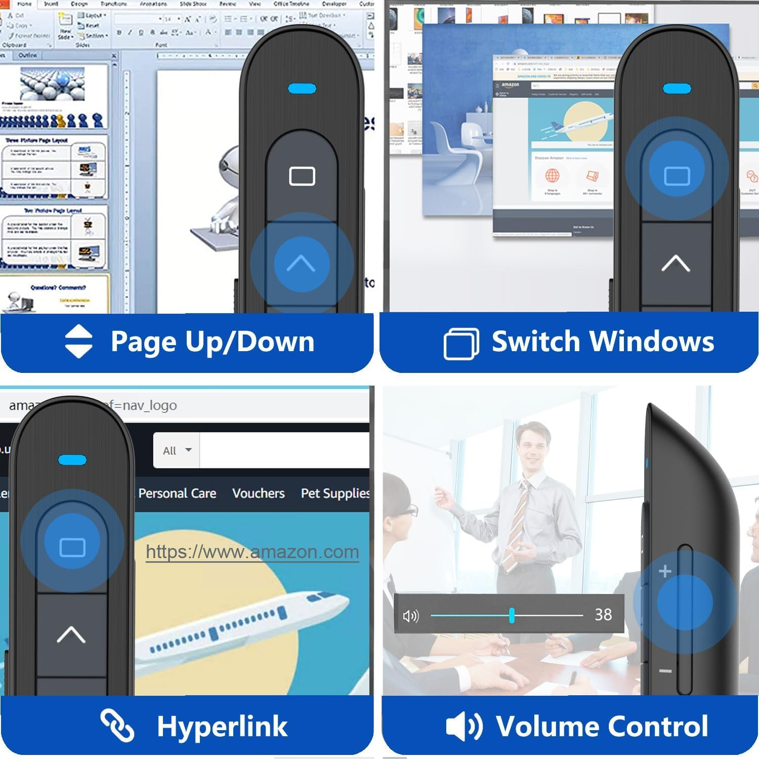 Usb/Type-C 2 in 1 Presentation Clicker for Powerpoint, Hyperlink Volume Control Wireless Presenter Remote Presentation Pointer Slide Advancer PPT Clicker for Mac Ipad Computer Laptop image number 6