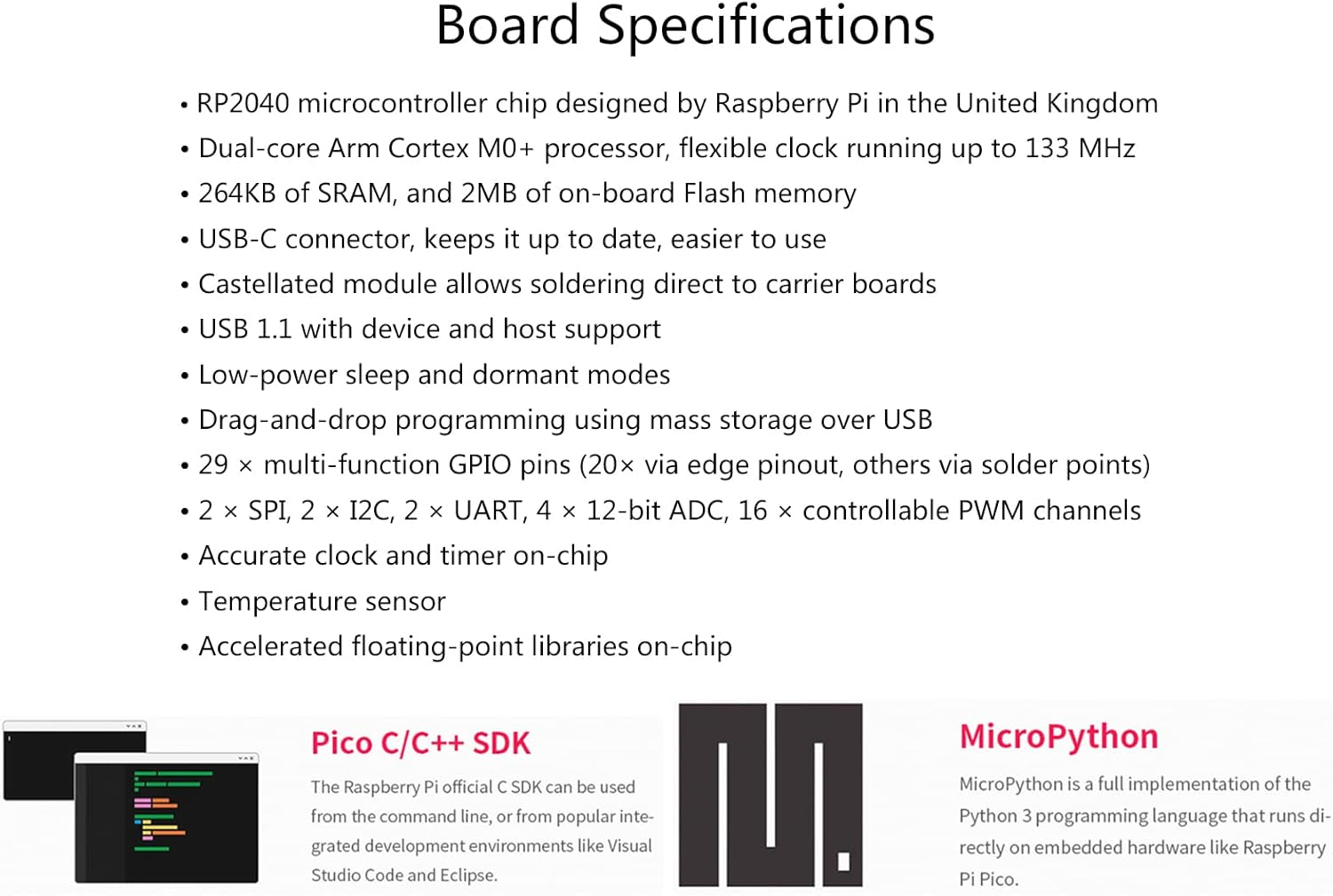 2PCS Rp2040-Zero Mini Board, Pico-Like MCU Board Based on Raspberry Pi MCU RP2040, Dual-Core Arm Cortex M0+ Processor, Onboard 2MB Flash Memory, Type-C USB Connector, Support C/C++，Micropython image number 4