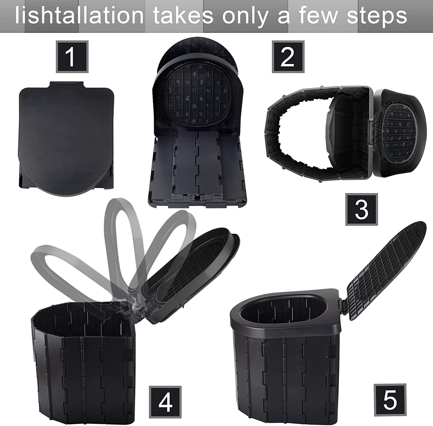 Portable Toilet for Outdoors& Indoors, SFSUMART Foldable Potty & Stool for Car Camping Travel Hiking Fishing Long Trips - Black image number 3