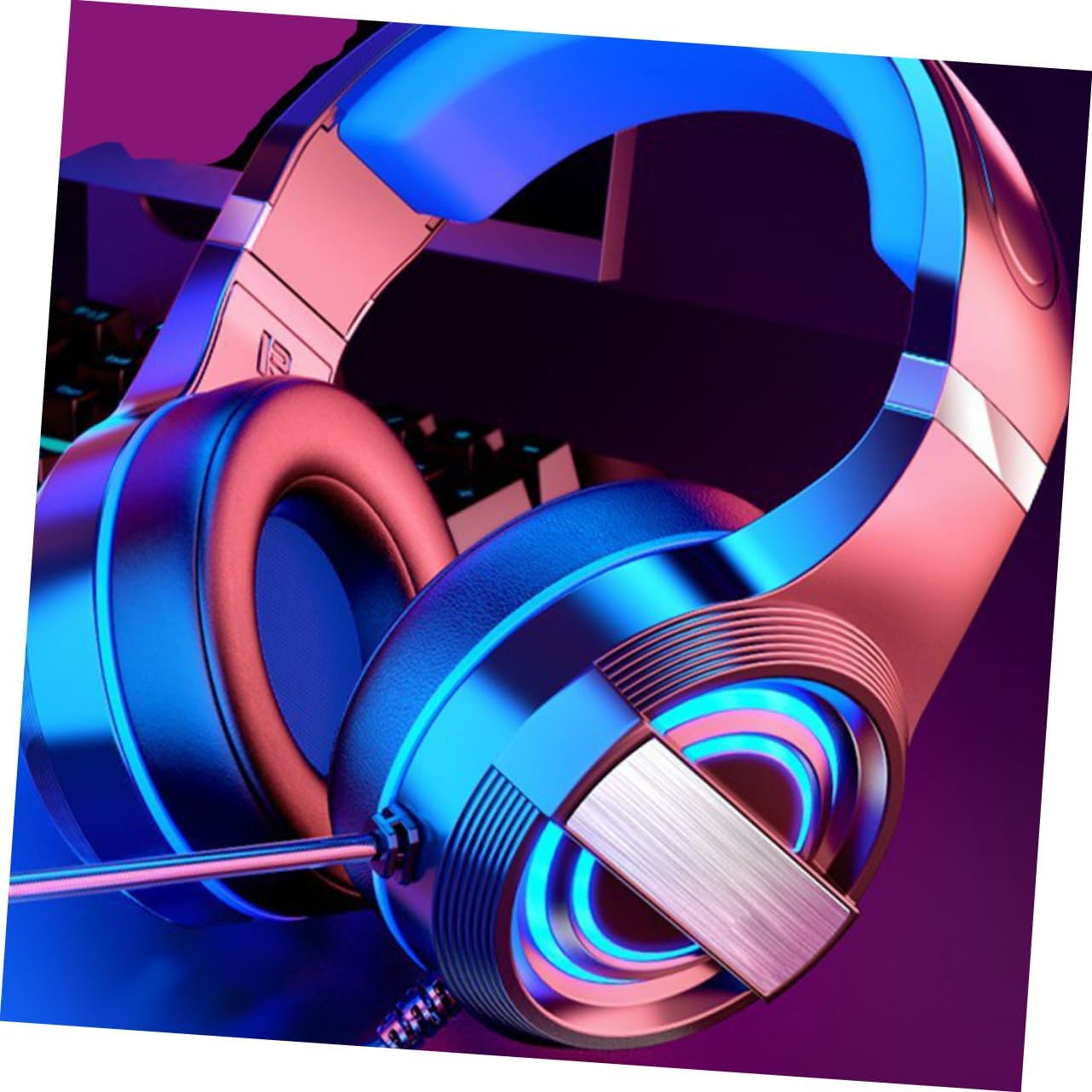 FUNNETOYU Wired Gaming Headset Microphone Over-Ear Computer Headphone USB for Pc Black Led Light for Desktop Gamers image number 5