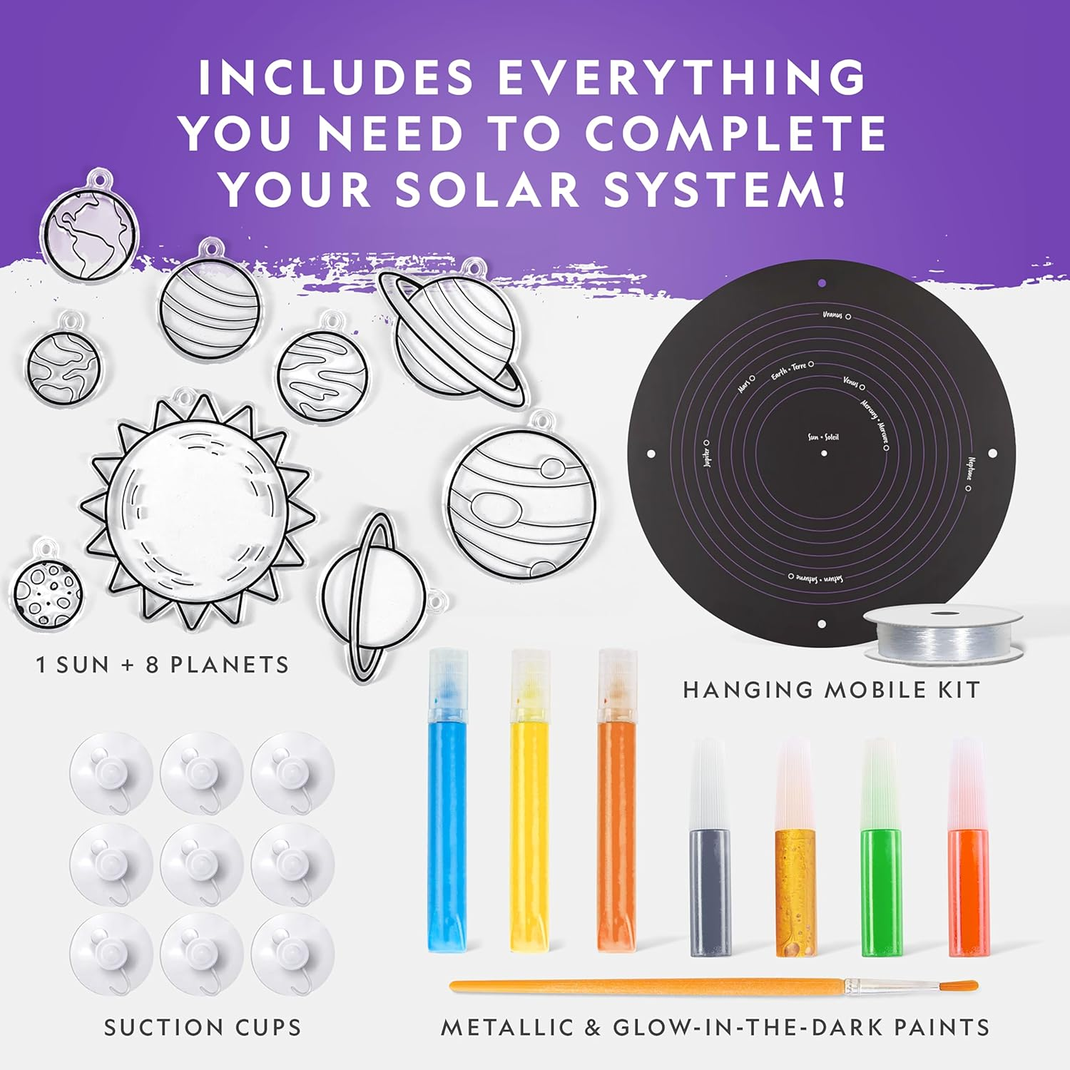 National Geographic Kids Window Art Kit - Stained Glass Solar System Arts & Crafts Kit with Glow in the Dark Planets, Suncatchers, Space Room D&eacute;cor image number 2