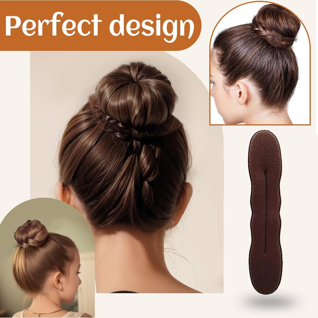 Pack of 4 Magic Hair Bun with 3 Elastic Hair Bands, Bun Maker, Bun Maker, Bun Maker, Magic Hair, Hair Twist Curler Donut Tools image number 5