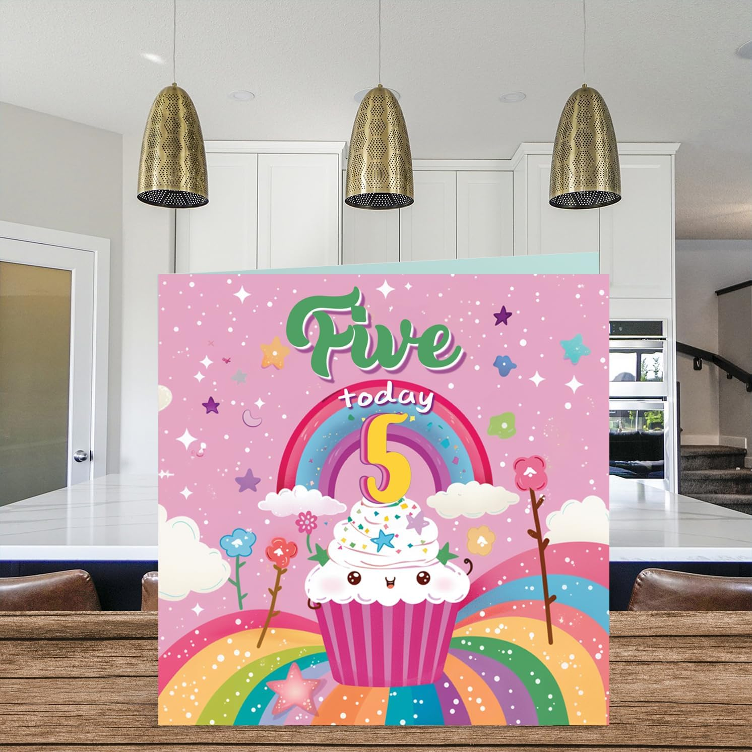5Th Birthday Card Girl - Cupcake Rainbow - Happy Birthday Card for 5 Year Old Girl, Age 5 Girls Birthday Cards Fifth Birthday Card, 145Mm X 145Mm Bday Greeting Card image number 7