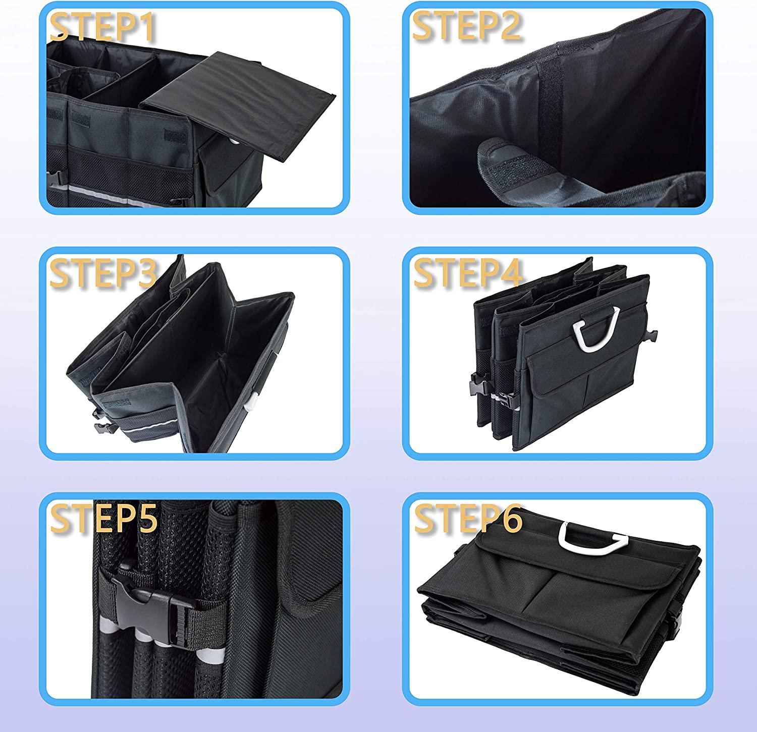 Turboboost Car Organizer - Accessories, Storage Bag, Tissue Box, Trunk Organiser, Durable SUV Cargo Organiser, Adjustable Tidy Organization (Black)