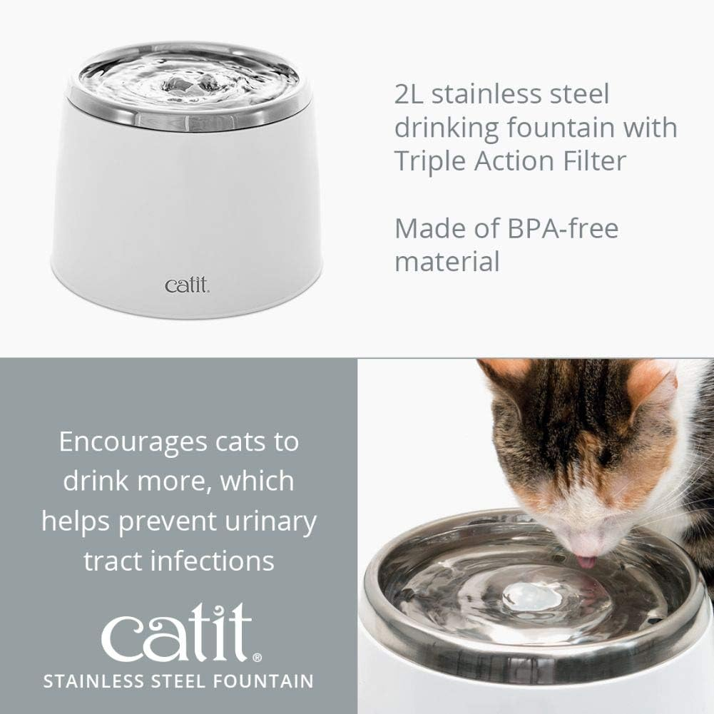 Catit Fresh & Clear Stainless Steel Cat Water Fountain, 50023, White, 1 Count (Pack of 1) image number 1