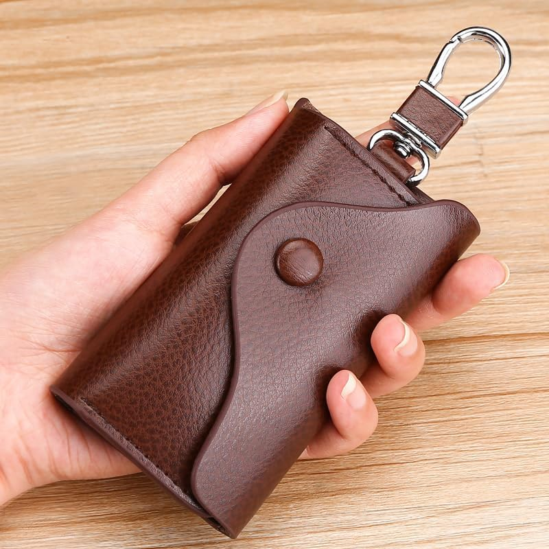 Updated Men'S PU Leather Car Key Bag with Added Stainless Steel Ring for Storing Access Cards, Car Key Case, Waist Hanging Cowhide Multifunctional Keychain Holder, Vintage Car Key Fob Wallet image number 3