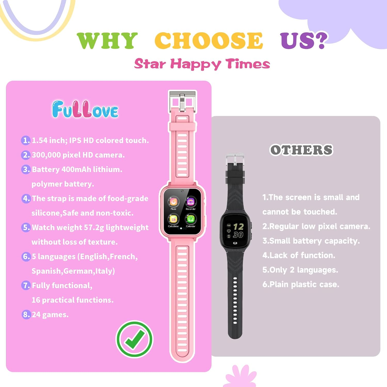 Girl Gifts Age 6 7 8 9 Kid Smart Watch: Presents 6-10 Year Old Girls Kids Learning Watch Birthday Gift 7 8 9 10 Year Old Girls Toy Reminder Game Watch Kids Age 10-12 Girl (Pink) image number 6