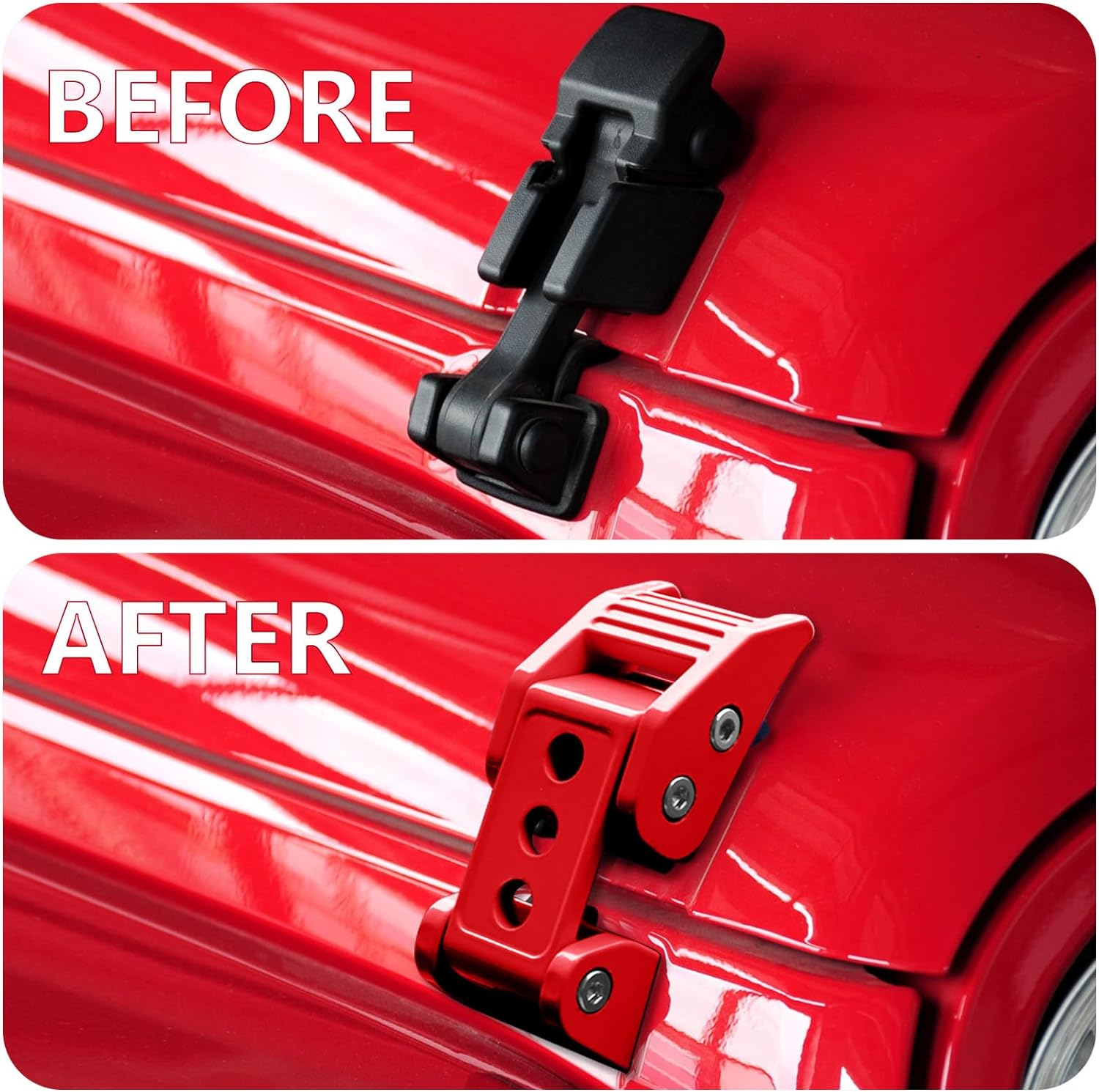 Stainless Steel Latch Hood Capture Kit for 2007-2018 Jeep Wrangler JK JKU and 2018-2022 Jeep Wrangler JLJLU Gladiator 2-Door and 4-Door (Red) image number 4