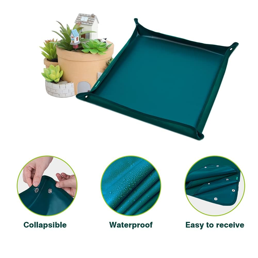 Berry&Bird Plant Repotting Mat Waterproof Transplanting Mats Indoor Succulent Potting Mat Foldable Gardening Mat Reusable Flower Potting Tarp (Green, 28.7 X 28.7'') image number 3