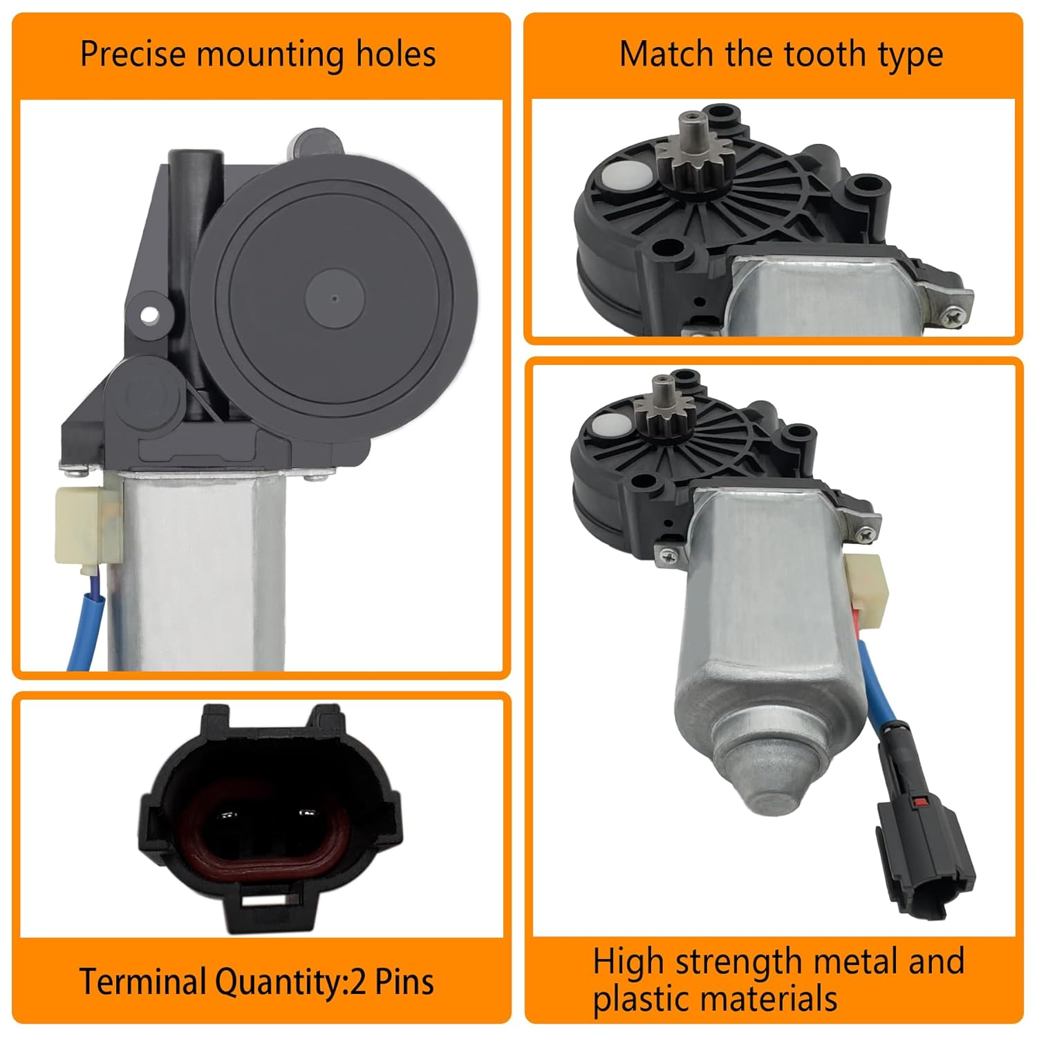 HXHAUTO 2 Pins Power Window Motor Compatible with Ford F-550/F-450/F-350/F-250 Super Duty Front Left/Rear Left Driver Side 1999，Replace for F81Z1523395AA F81Z1523395BA F81Z15233V95AARM 742-186 image number 3