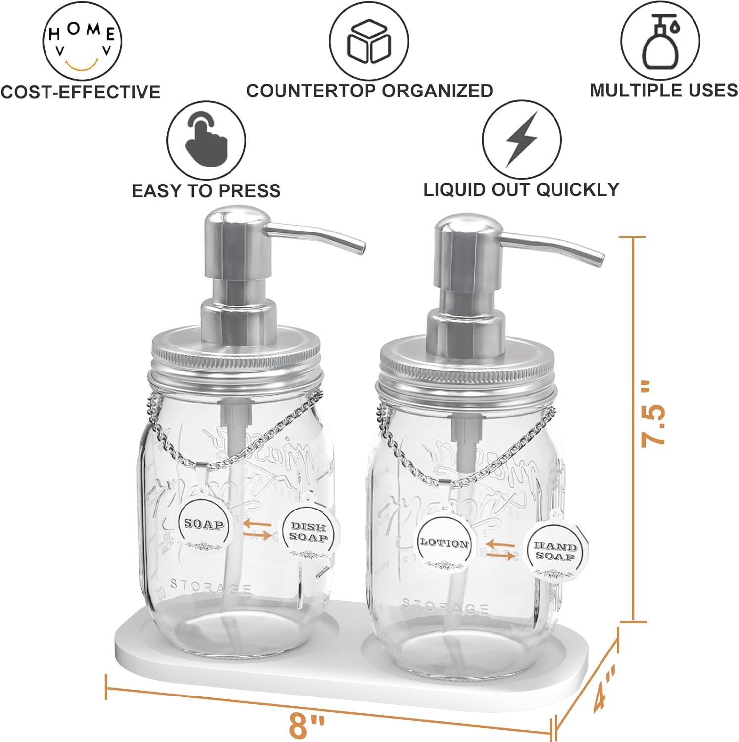 Mason Jar Soap Dispenser Set with 16 Ounce Mason Jar， Non-Slip Coaster, Made from Rust Proof Stainless Steel, Soap Labels (Silver+Metal Tags) image number 3