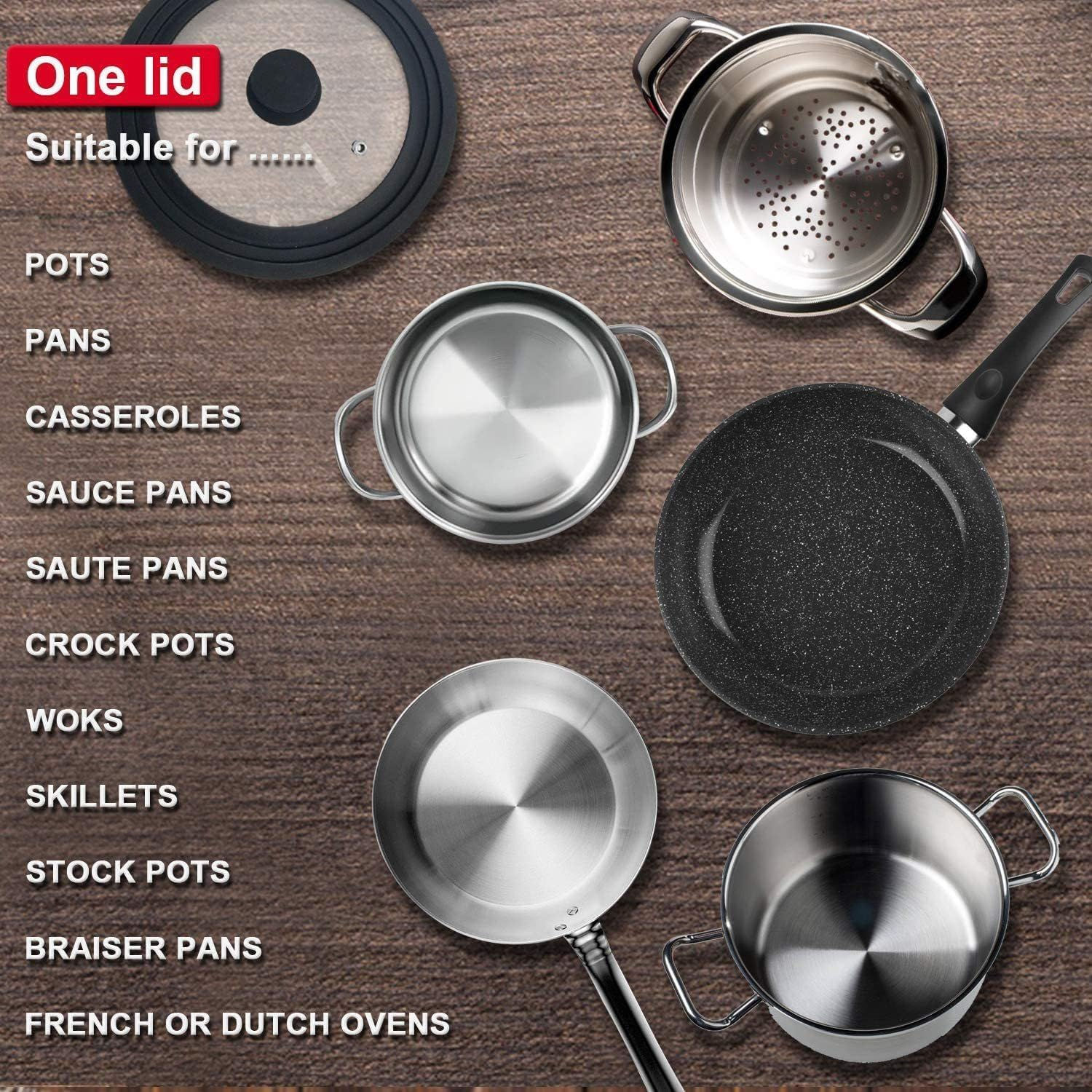 Bytebliss Universal Lid (Set of 2) - Silicone Ring for 16/18/20 Cm and 24/26/28 Cm Diameter Pots and Pans, Space Saving, Graduated Edge Design, Steam Hole Glass Lids, Dishwasher Safe image number 3