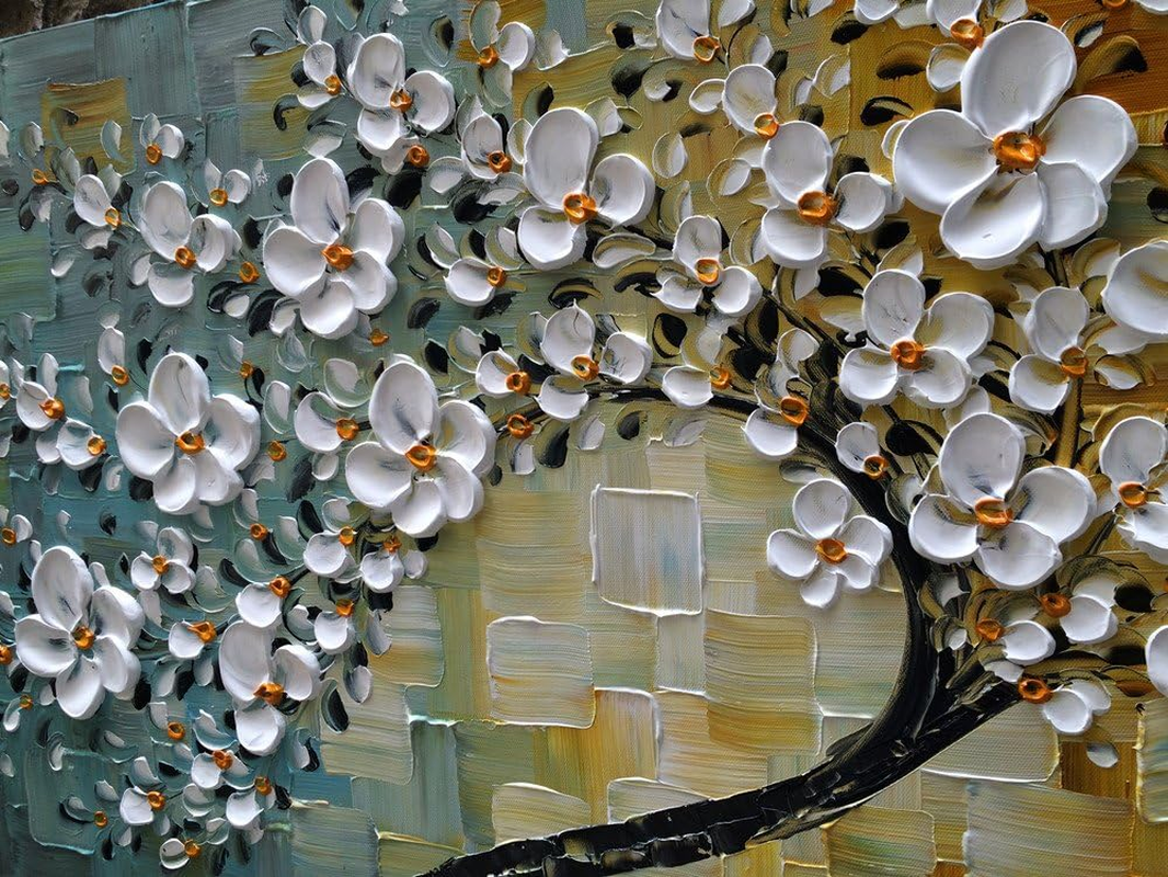 (24X48Inch (60X120Cm), Ys-0010) - Yasheng Art -100%Hand-Painted Contemporary Art Oil Painting on Canvas Texture Palette Knife Tree Paintings Modern Home Interior Decor Abstract Art 3D Flowers Paintings Ready to Hang 60Cm X 120Cm