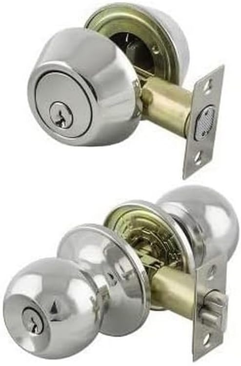 Romak 608590 Raymond Chrome Plated Entrance and Deadbolt Combo Knob Set