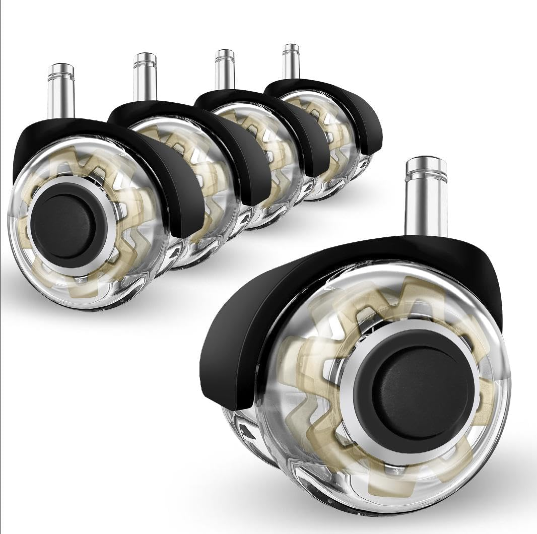 Office Chair Wheels Casters-Protection for Hardwood Floors and Carpet, Heavy Duty Silent Computer Chair Wheels with Standard Stem 7/16&Prime;* 7/8&Prime;(11Mm*22Mm),Office Furniture Casters Set of 5(Black)