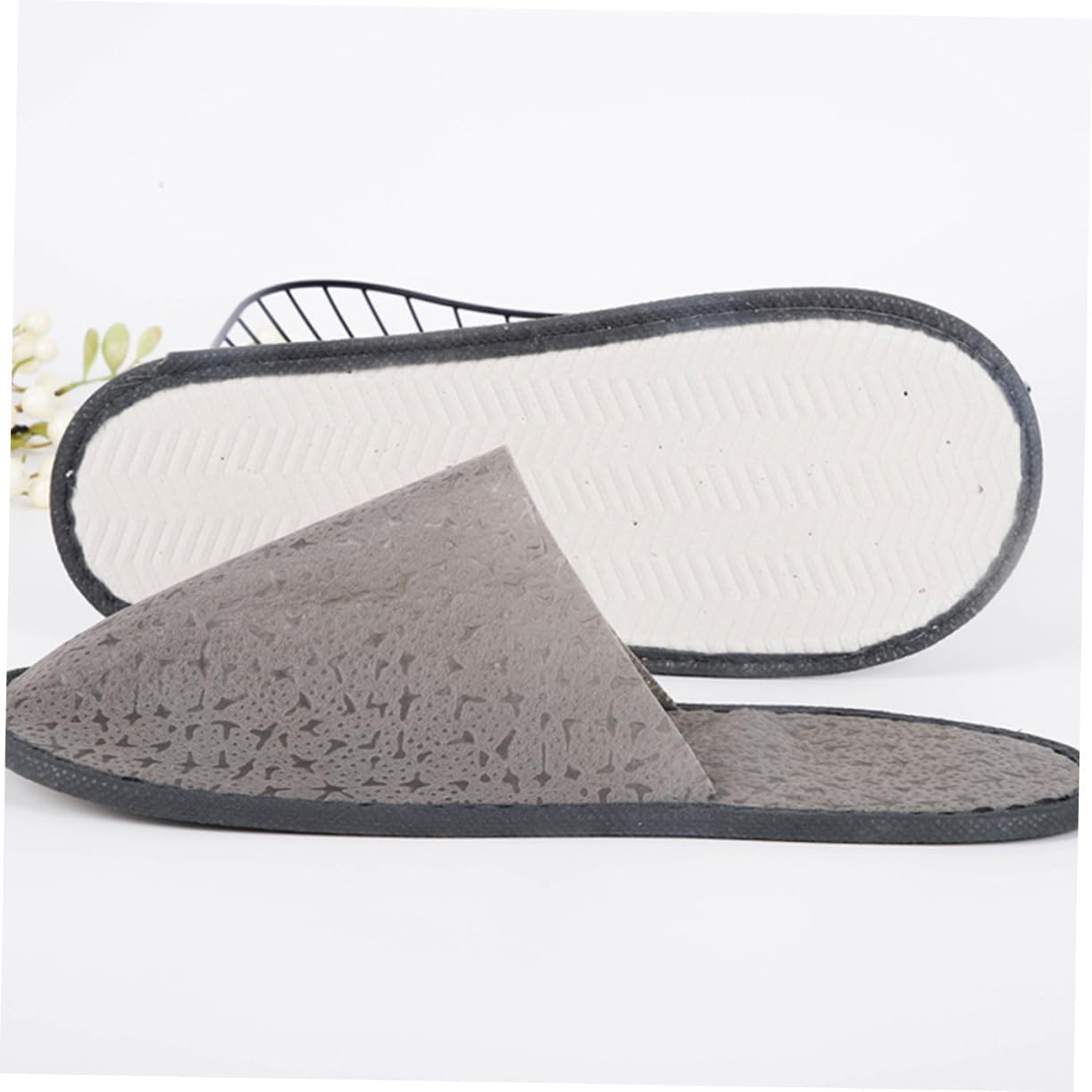 Healeved Slippers Outdoor Booties Travel Slipper Sandals Toiletries Non-Woven Fabric Dark Grey - Dark Grey image number 6