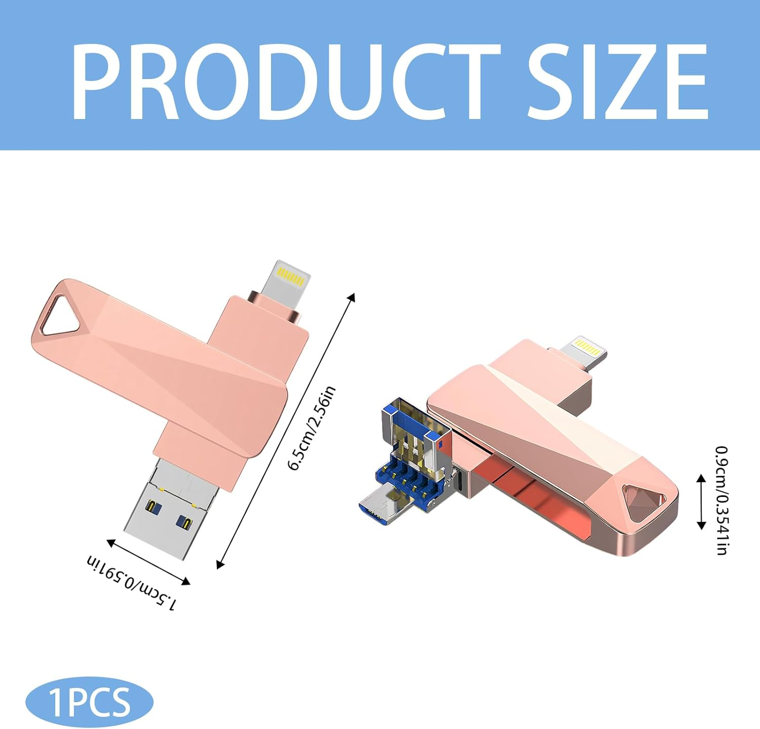 2TB Memory Phone Photo Stick, 4-In-1 Iphone Flash Drive, Photo Stick for Backup,High Speed USB Stick,Usb Flash Drive for Iphone/Pc/Ipad/More Devices(Pink) image number 6