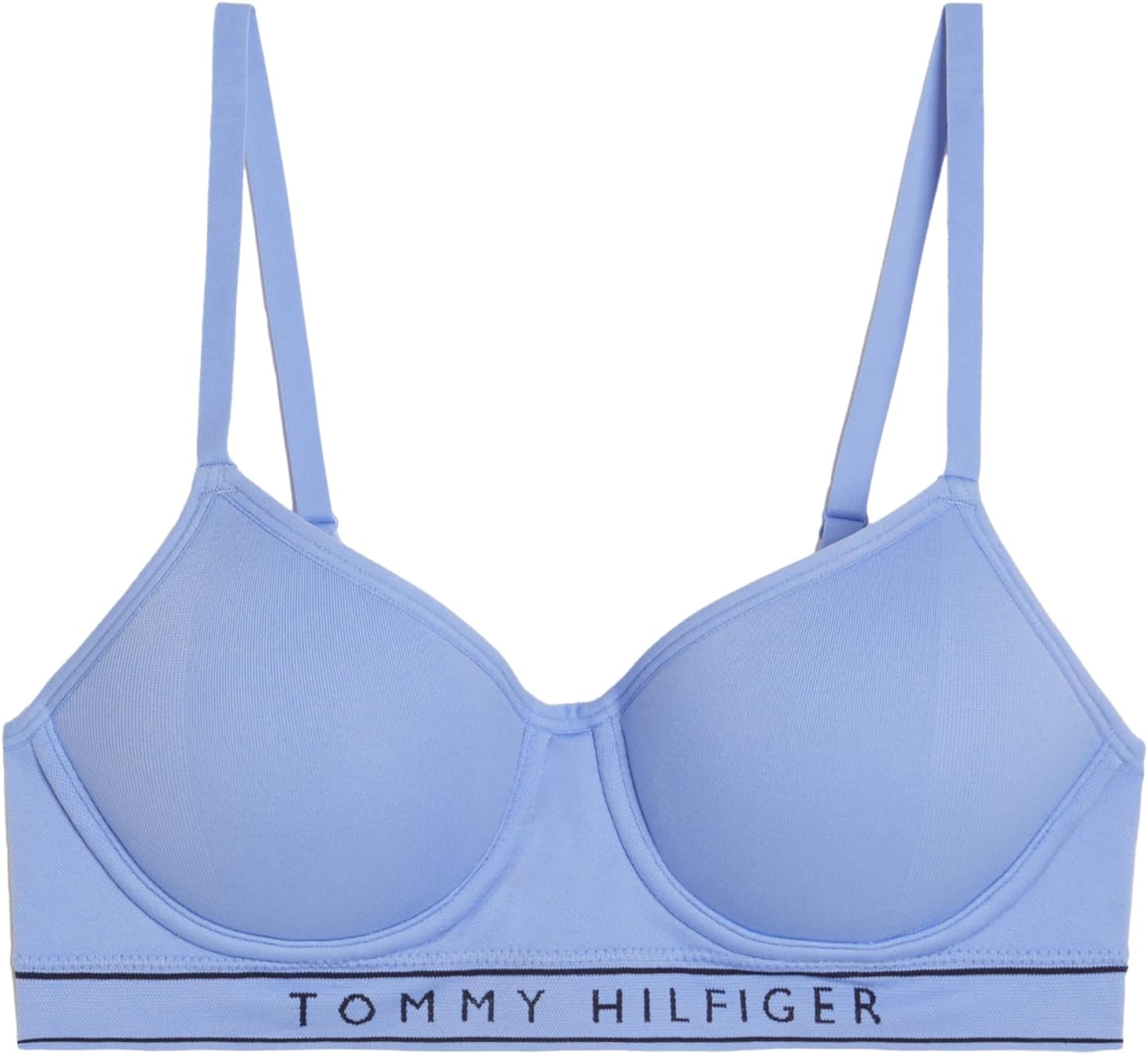 Tommy Hilfiger Women'S Seamless Seamless Lightly Lined Underwire Contrast Iconic Logo Band Bra, Cornflower Blue, 14 C image number 1
