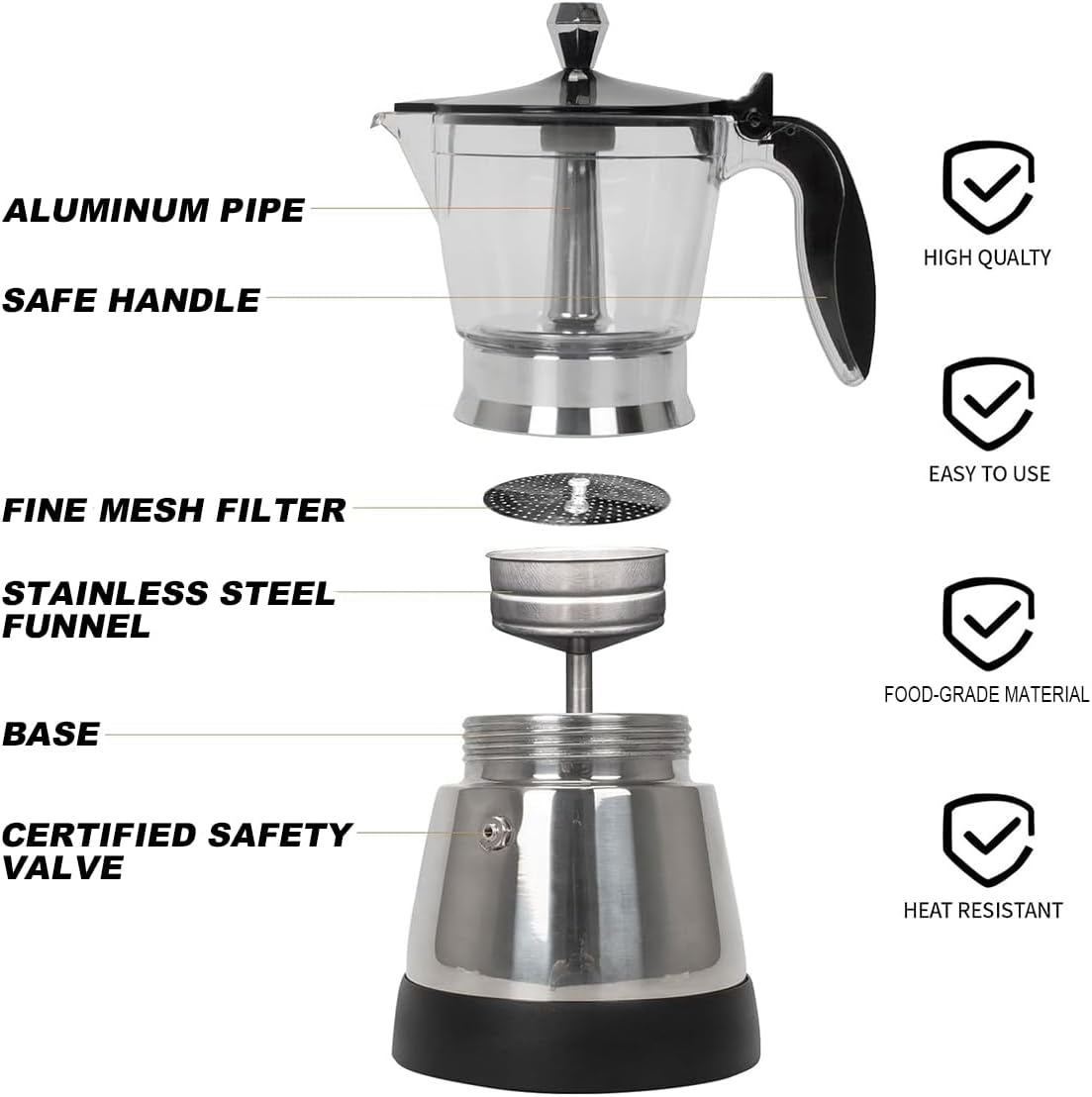 Mornest Electric Moka Pot Coffee Maker | Electric Espresso Maker with Auto Shutoff | Italian Classic | 360 Degree Rotating Base | 6 Cups (300Ml) | Stainless Steel/Black image number 5