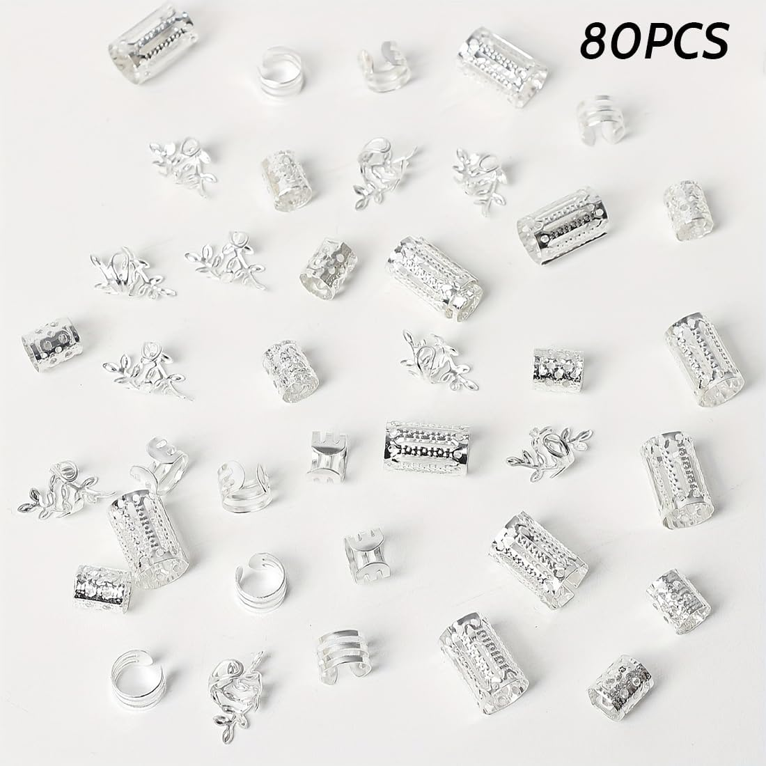 KOLZEMV Pack of 80 Hair Accessories for Braids, Hair Accessories, Jewellery for Hair, Cuff Clips for Dreadlock Accessories, Hair Spiral Clips, Hair Accessories for Dreadlocks for Men, Women, Girls And image number 2