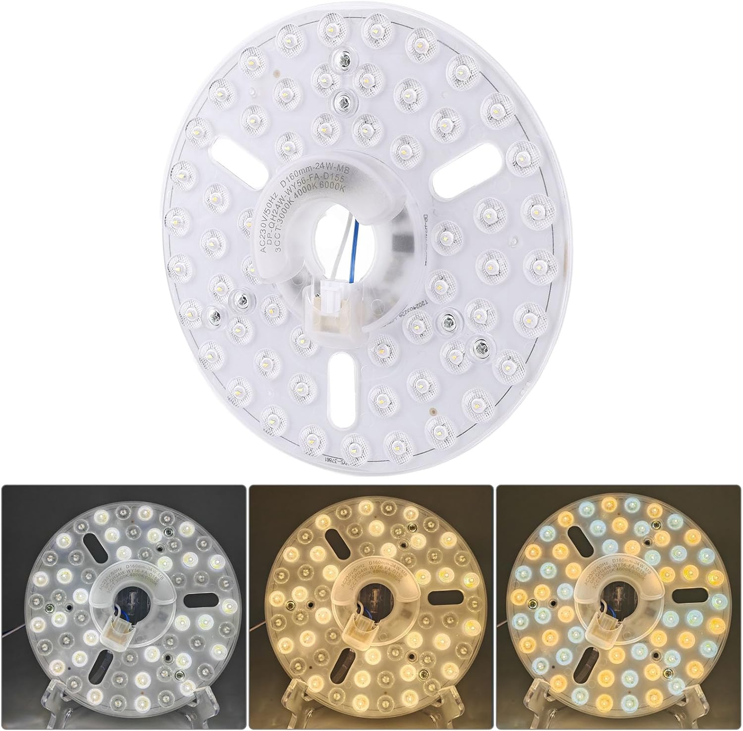 6.3 Inch LED Retrofit Light Kit for Ceiling Fan Light Replacement Panel, 3000K 4000K 6000K Color Temperature Adjustable, 24W Dimmable, Magnetic Moun