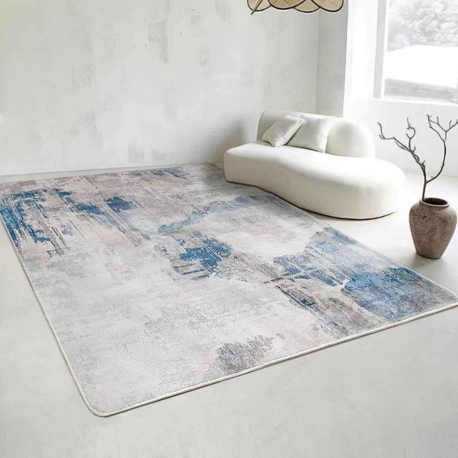 Rugs Living Room Grey Area Rugs for Bedroom Modern Abstract Rug Large Short Pile Rugs Carpet Non-Slip Soft Living Room Rugs Room Decor (Lake Blue/Grey/Beige, 120 X 160 Cm) image number 2