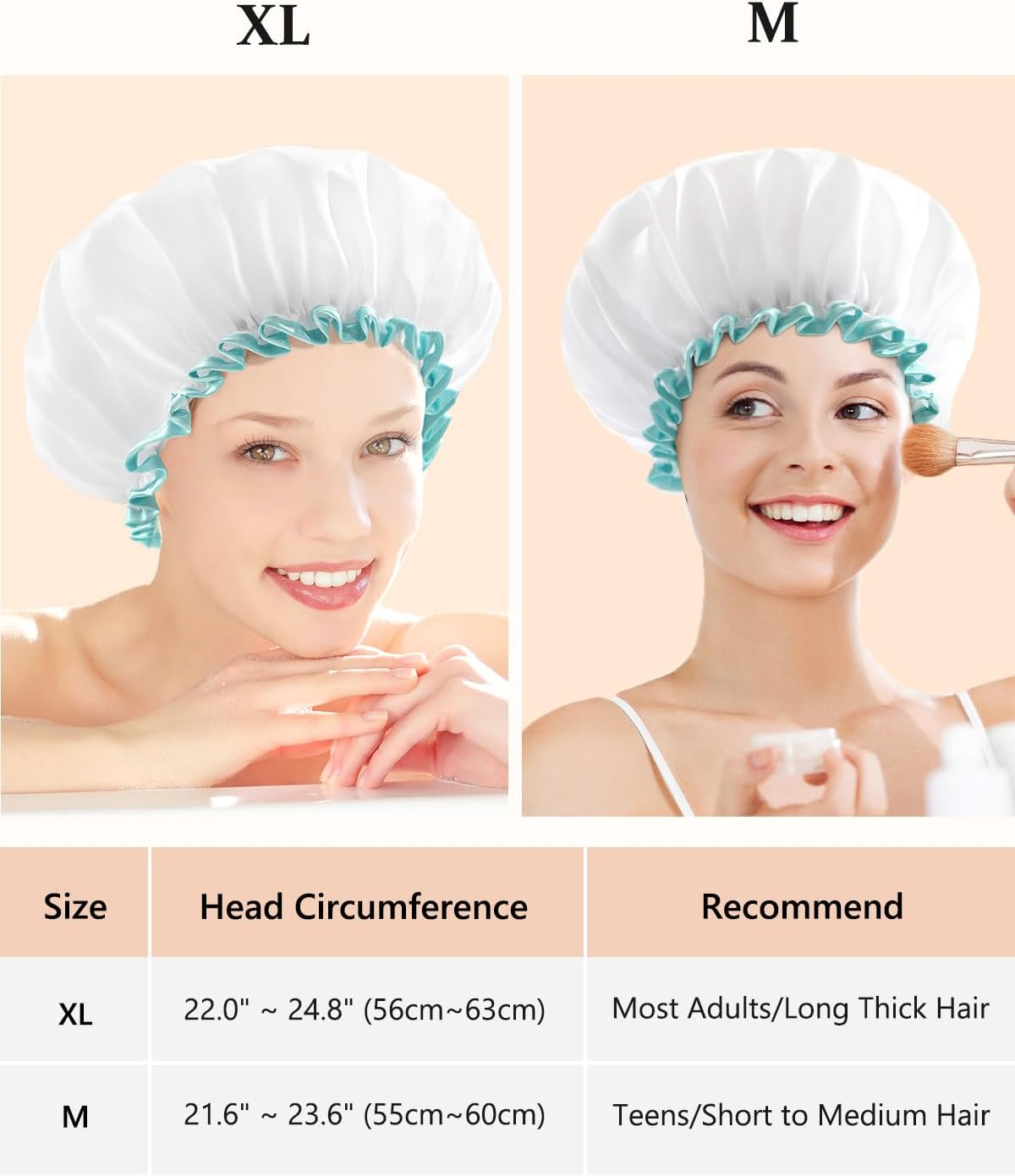 Mikimini Shower Cap for Women and Girls,Reusable,Waterproof, Washable, Cute and Soft,White image number 3
