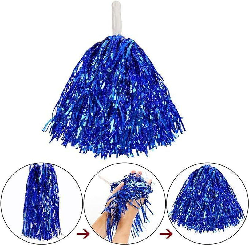 7Pairs/14Pcs Cheerleading Balls Colorful Metal Foil Hand Flower Cheerleading Balls with Plastic Handles Suitable for Various Sports Competitions Dance Cheerleading Team Spirit image number 2