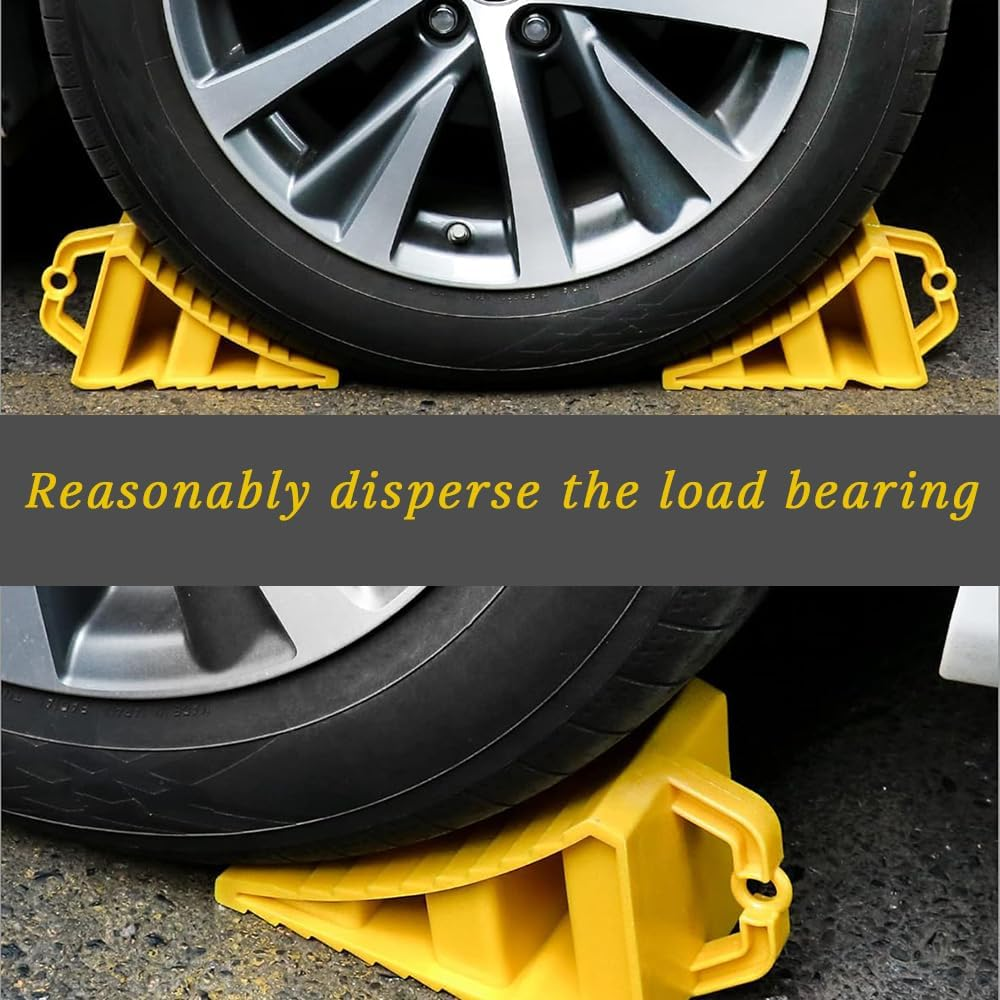 4 Pack Wheel Chocks, Heavy Duty RV Tire Chocks, Camper Wheel Chocks with Handle, Easy to Carry, Car Chocks for Travel Trailers, Campers, Cars, Trucks, Yellow image number 5