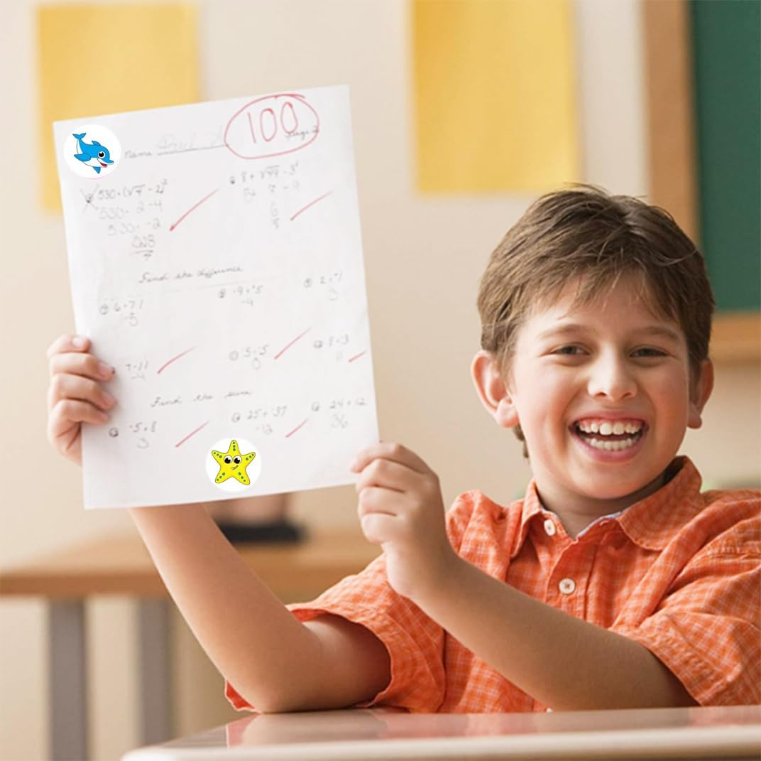 Betterjonny 1000Pcs Animal Stickers, 2.5Cm round Marine Sea Stickers 16 Patterns Ocean Rolls round Motivational Labels for Envelope Card Party Decor Teacher Classroom image number 2