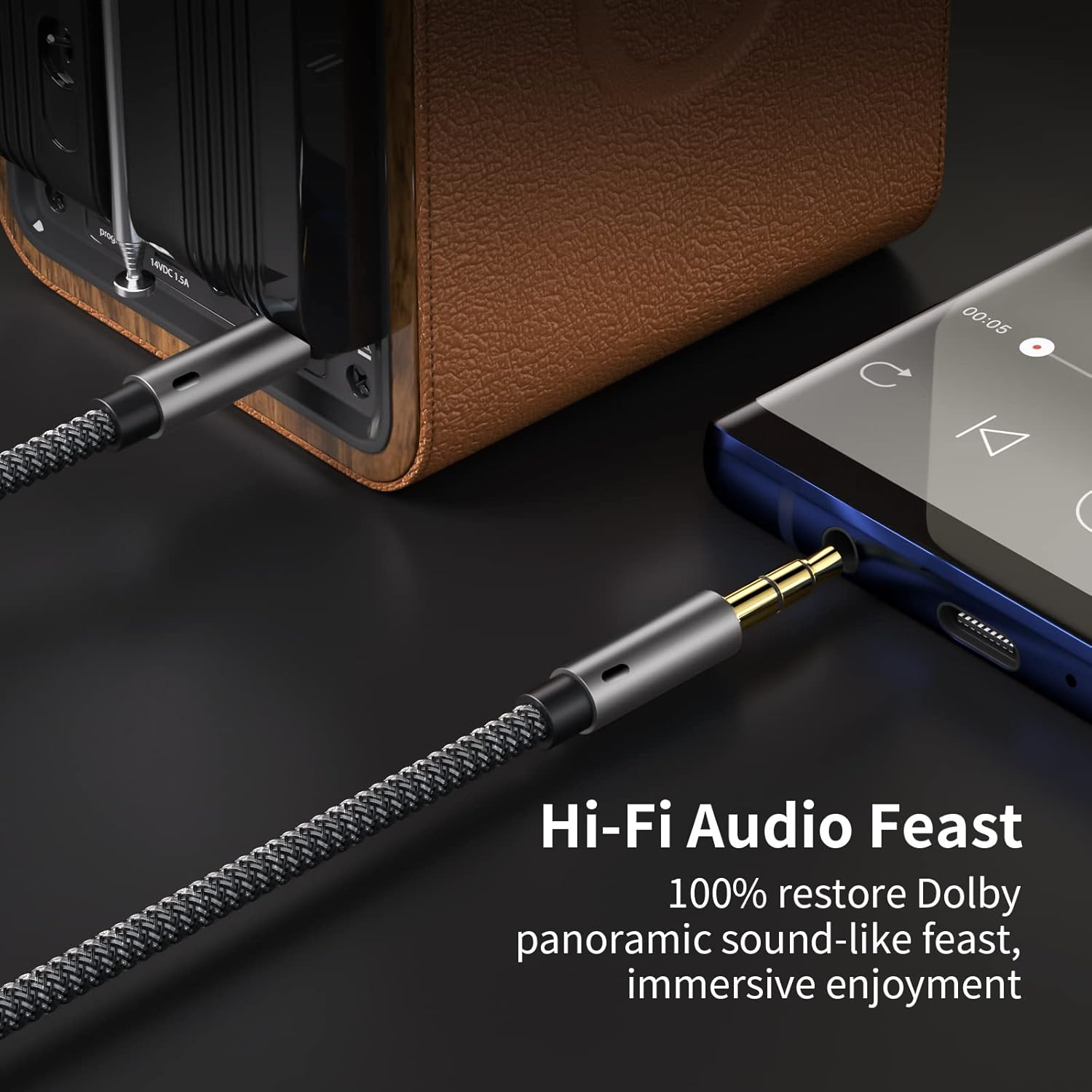 Aux Cord for Car 6 Ft,3.5Mm Audio Cable Male to Male Stereo Hi-Fi Sound Nylon Braided Aux to Aux 1/8 Cable for Headphones Car Home Stereos Speakers Tablets image number 2