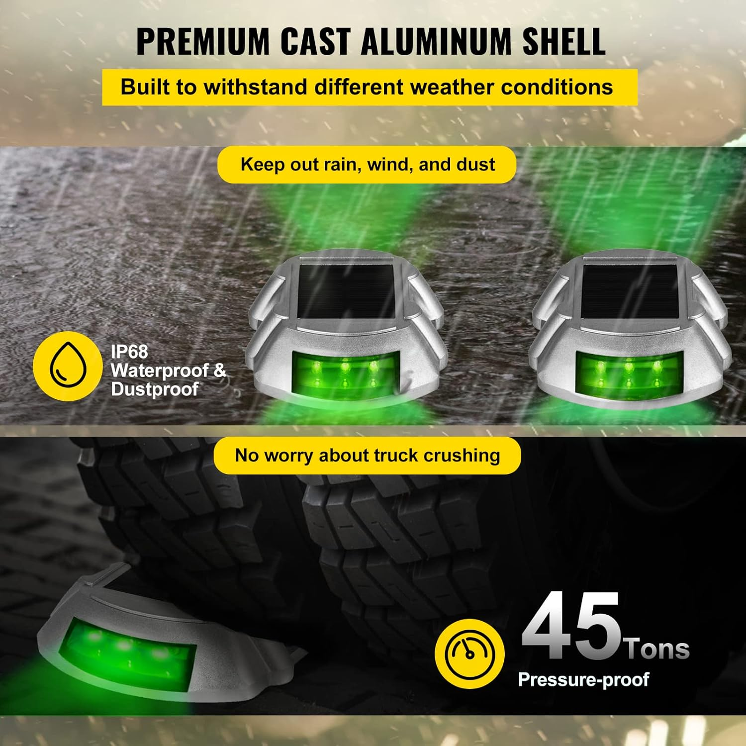 Happybuy Driveway Lights 8-Pack, Solar Driveway Lights with Switch Button, Solar Deck Lights, Wireless Dock Lights 6 Leds for Path Warning Garden Walkway Sidewalk Steps, LED Bright Green image number 4