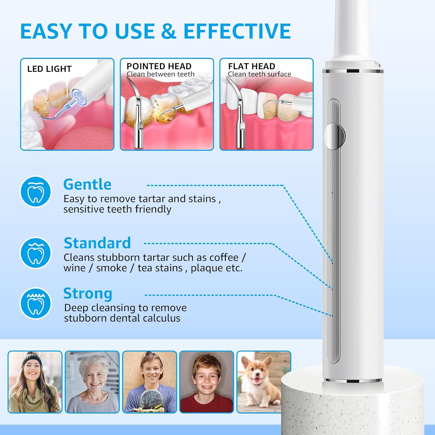 Teeth Cleaning Kit Plaque Remover for Teeth, Portable Dental Plaque Remover Tool with LED, Plaque Blaster for Human Teeth with 3 Modes, Tooth Scraper Plaque Tartar Remover for Teeth with Dental Tools (White) image number 5