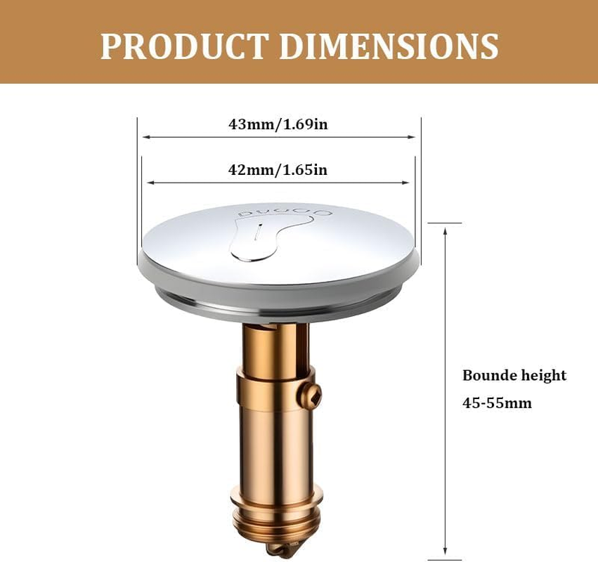 1 PCS Pop up Sink Plugs, Bath Plug Replacement, Click Clack Plug Stopper for Kitchen, Bathroom, Washbasin Bath, 43Mm