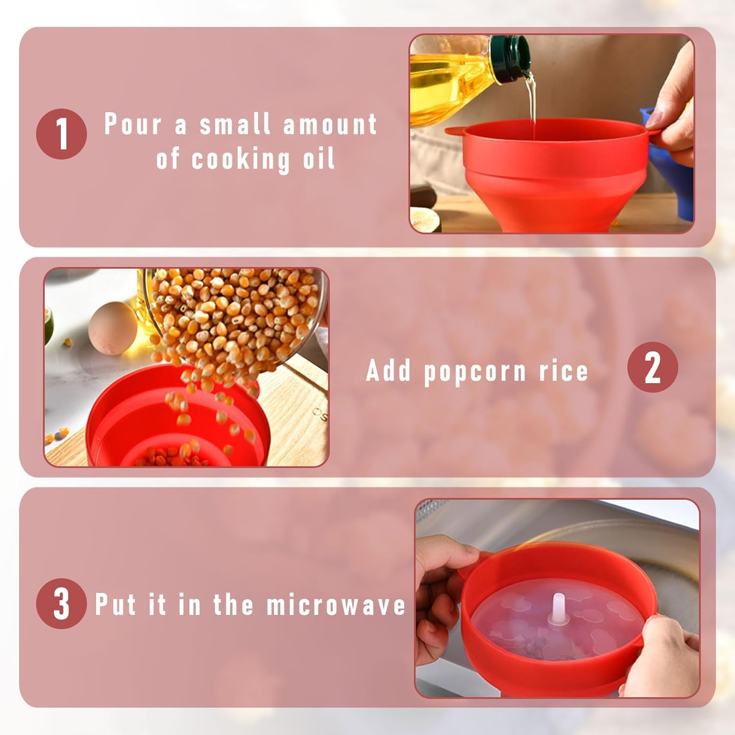 Popcorn Maker, Popcorn Microwave, Popcorn Pot with Lid, Campfire Popcorn Maker, Silicone Popcorn Container, Popcorn Maker Microwave, Microwave Popcorn for Party, Dorm, Home, Kitchen image number 4