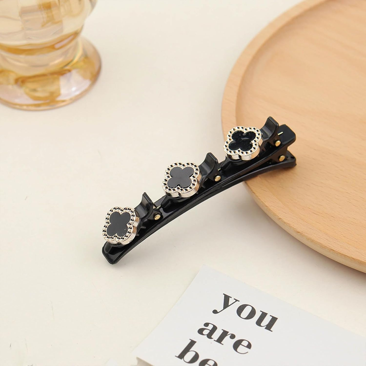 Braided Hair Clips with Sparkling Crystal Stone and 3 Small Clips Beaded Hair Pin Duck Bill Clip Braided Hair Clip with Rhinestones for Women as a Gift (Style: F)