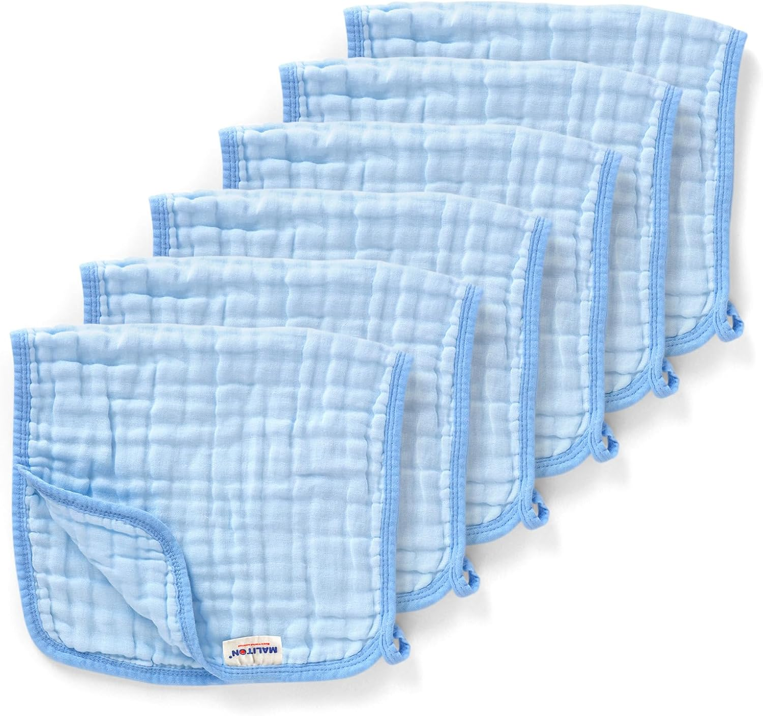 Maliton Muslin Cloths for Baby Boys& Girls, 6Pk 50X25Cm Burp Cloths, 100% Cotton Absorbent& Soft& Breathable 6 Layers Muslin Cloths Baby for Essentials for Newborn(Blue, 6+1 Pack)