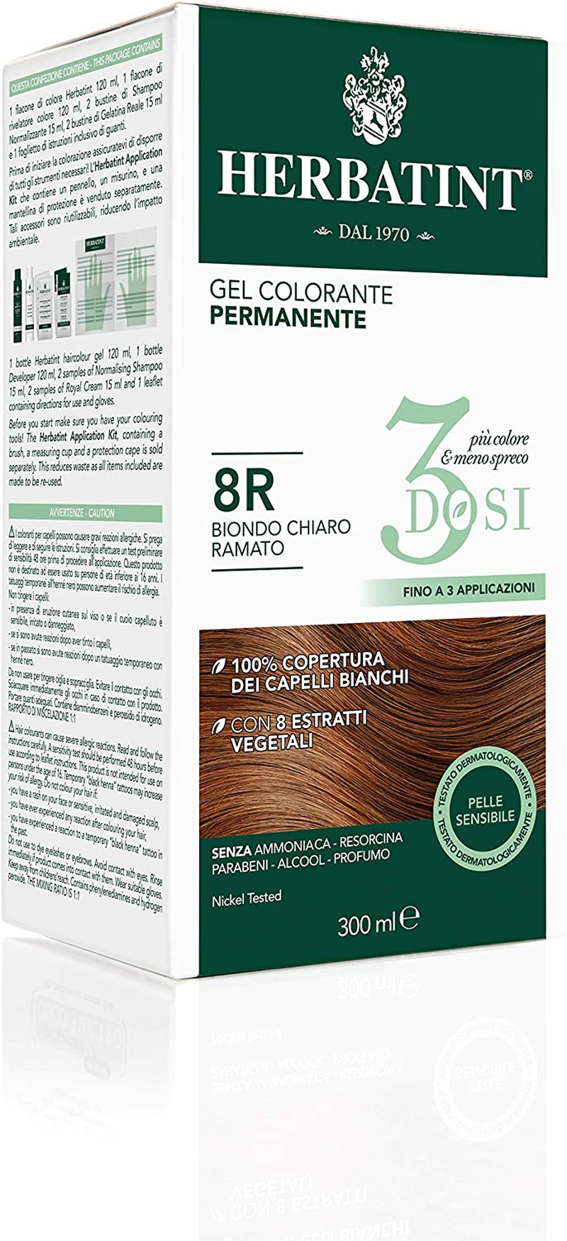 Herbatint Permanent Colour Gel 3 Cans 300Ml - 7R Copper Blonde No Ammonia for Sensitive Skin 100% Coverage for White Hair with 8 Natural Organic Extracts