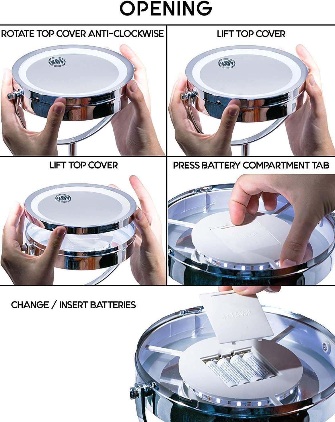 Wowcook Lighted Magnifying Mirrors - 1X / 10X Magnification Eye Makeup Mirror with Light - Touch Screen Adjustable LED Light Polished Chrome 7 Inch Makeup Magnify Mirror