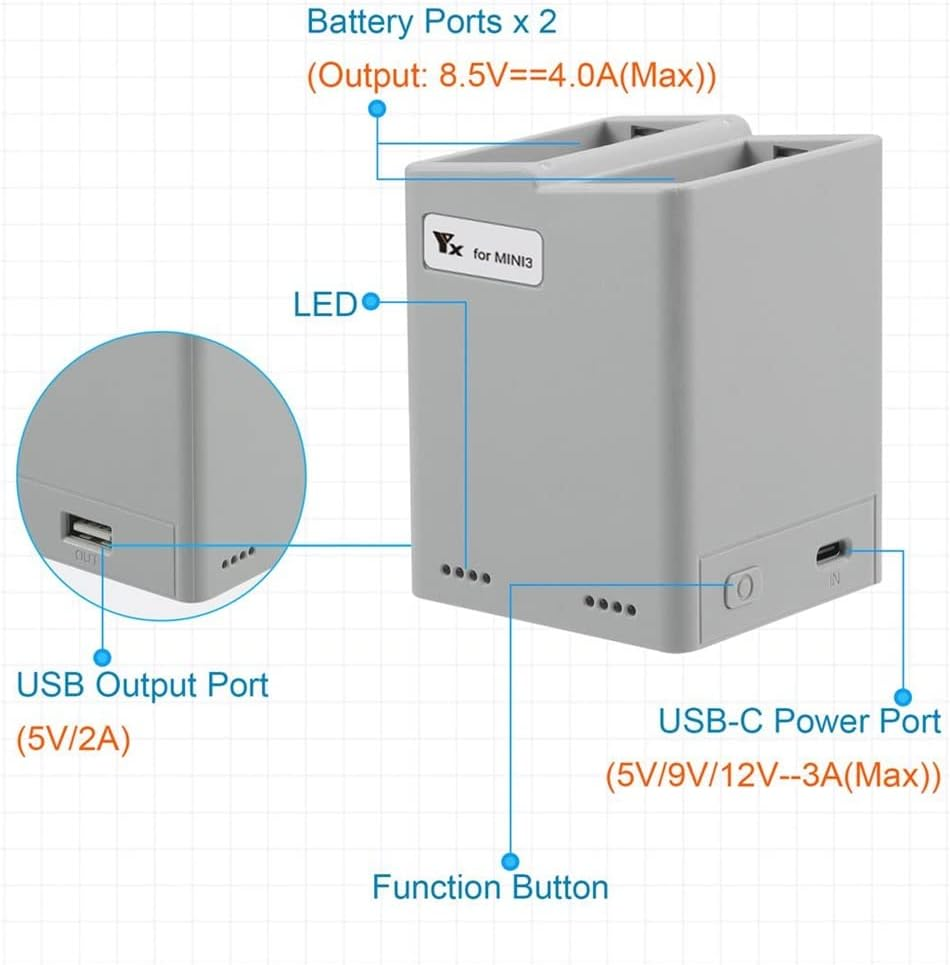 USB QC 3.0 Charging Hub for DJI Mini 3 Pro, Mini 3 Pro Accessories Two Way Fast Charging Battery Charger Compatible with DJI Mavic Mini 3 Pro image number 3