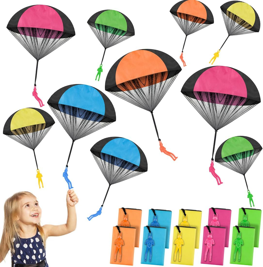 Children'S Parachute Toy, Pack of 10 Parachute Toy, Hand Throw, Army Men Parachute Toy, Exciting Outdoor Flight Toy for Children and Adults, Airland Heroes