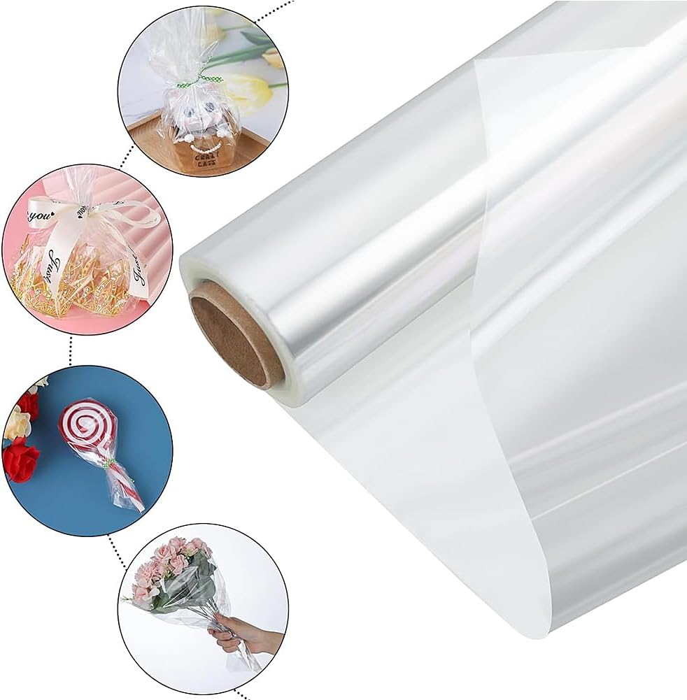 Geli Cellophane Wrap Roll,40Cm X 30M (1.3Ft X 98.5Ft),Wrap Cellophane Bags -Wrapping Paper to Wrap Gift Baskets - Cellophane for Flower Gift Baskets Wrap (Clear) image number 5