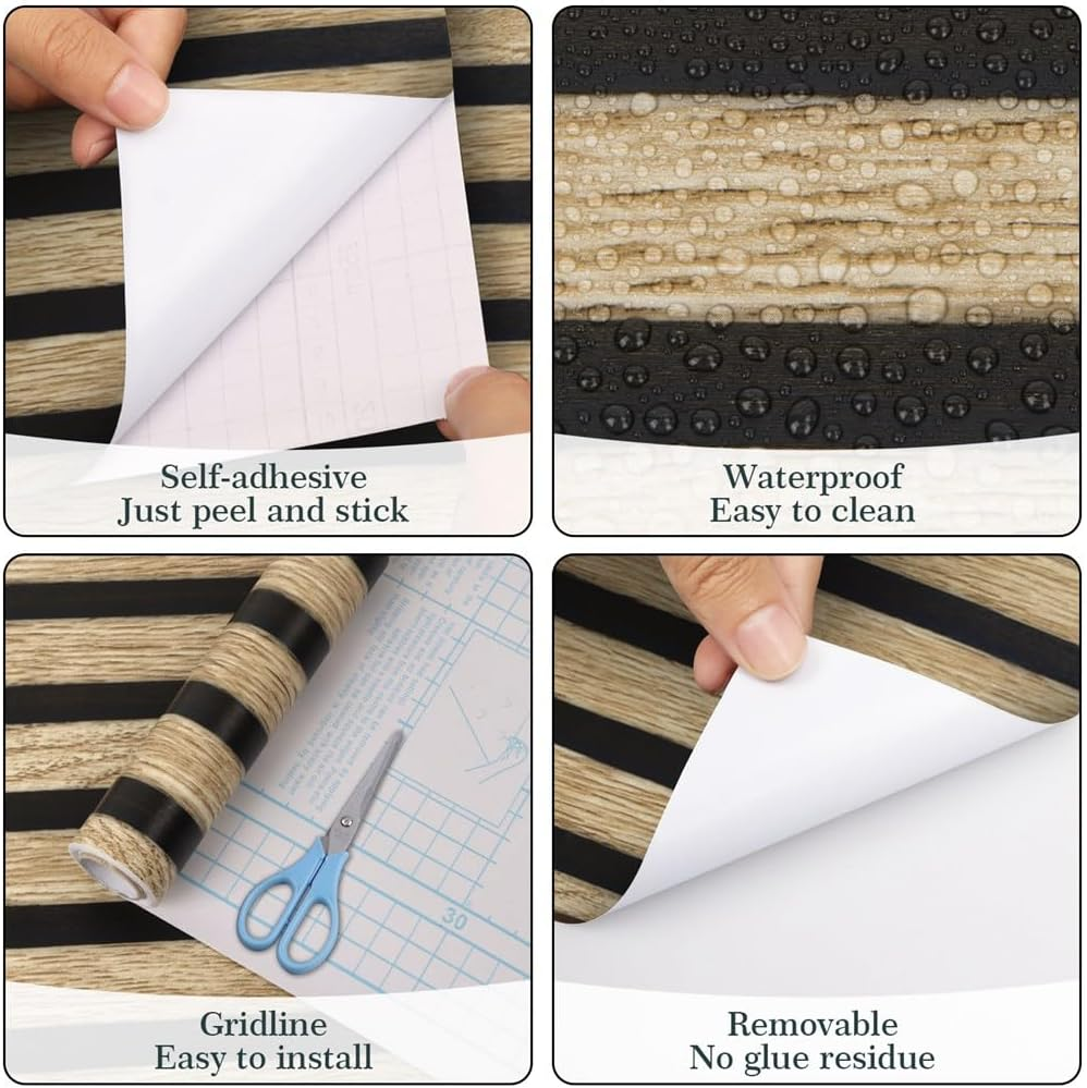Arthome Wood Grating Wallpaper 43.5X305Cm Self-Adhesive Removable Peel and Stick Wallpaper Vinyl Decorative Wood Stripe Grain Paper Natural Wooden Slats for Furniture Easy to Clean image number 6