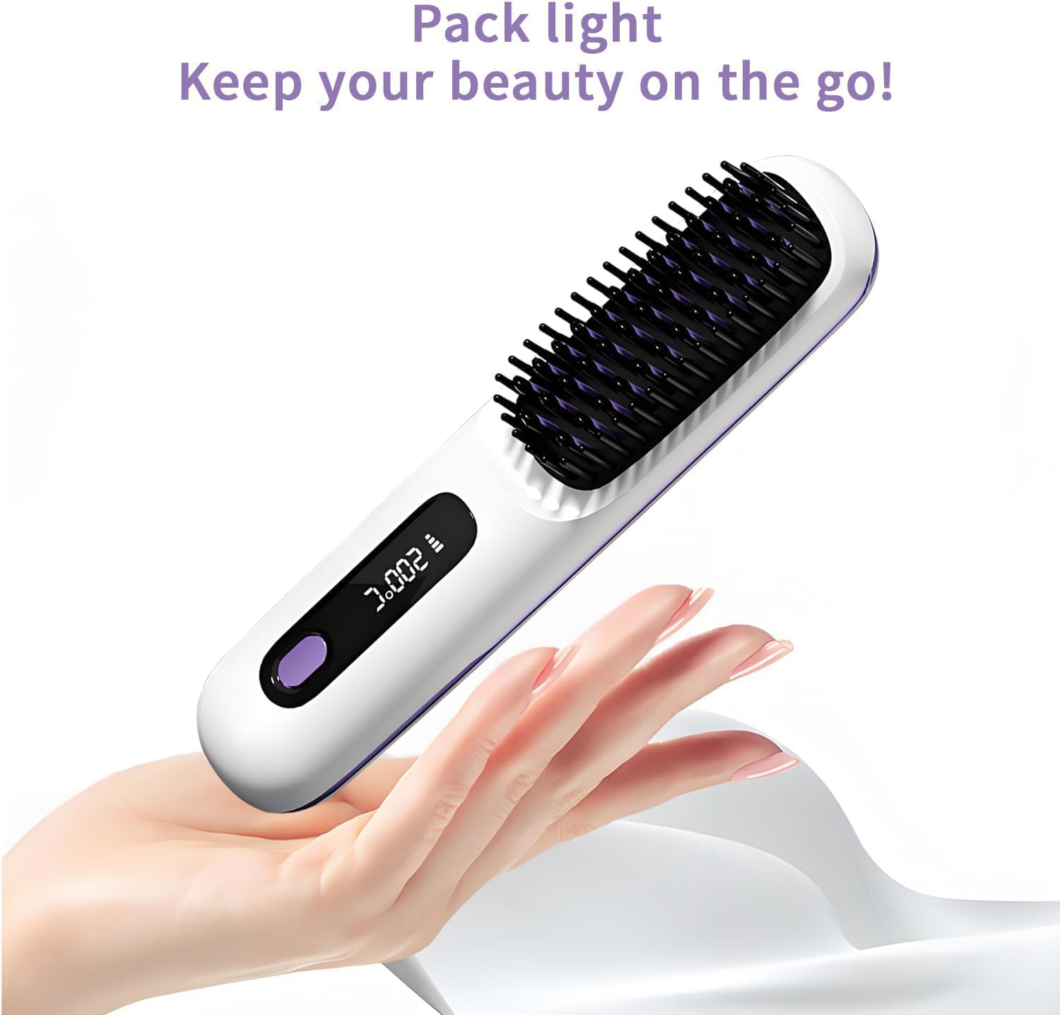 QUMOX Cordless Hair Straightener Brush, Portable Straightening Brush for Travel, Mini Hot Ionic Straightener Comb for Women, Ceramic Coating, Lightweight for Touch-Ups, White (Charger Not Included) image number 4