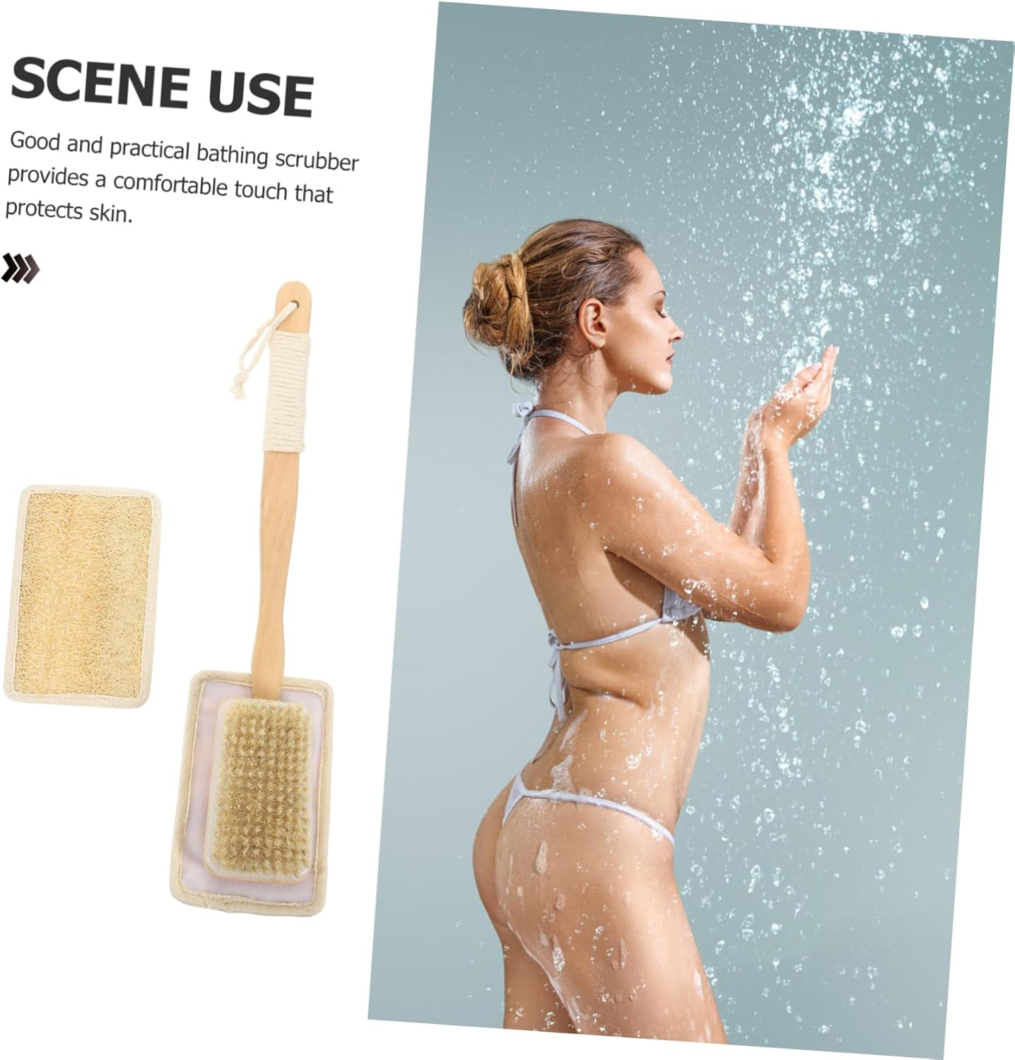 EXAOMBLE 1Set Exfoliating Back Scrubber Handle Multi-Function Body Bath Brush for Shower Gentle Skin Cleaner for Daily Use Bathing Tool for Men and Women image number 2