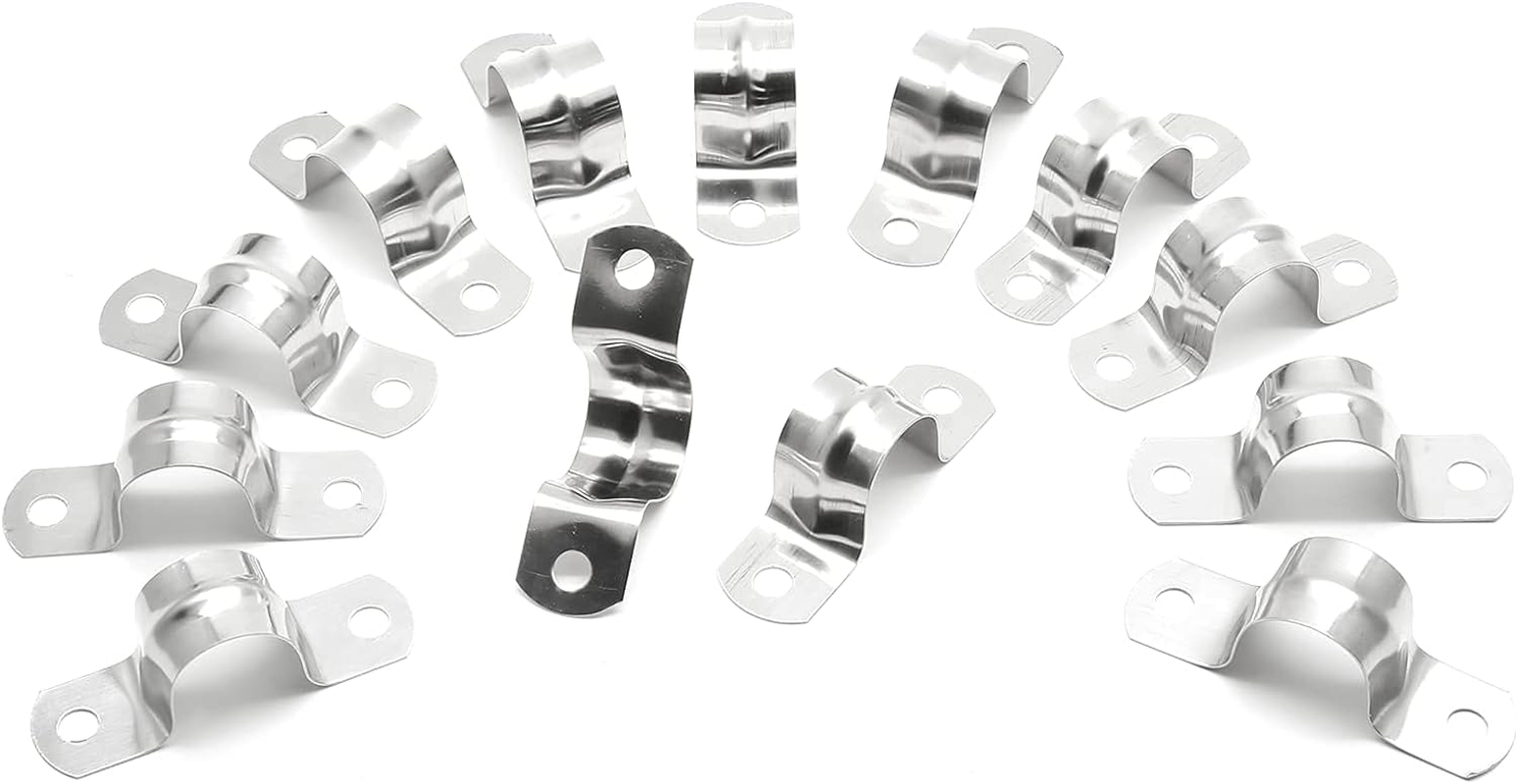 Jersvimc 20Pcs 3/4 Inch Stainless Steel Conduit Clamps, Two Hole Strap U Bracket Rigid Pipe Strap Metal U Clamp Conduit Strap Tension Clips U-Tube Clamp Heavy Duty