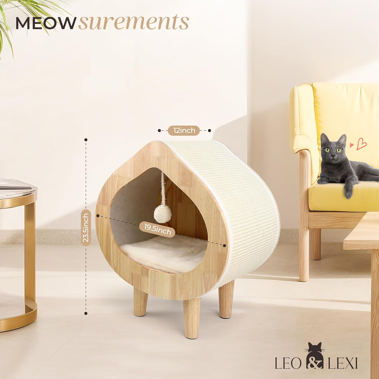 Unique Modern Cat Bed for Indoor Cats, House with Scratching Wall, Cozy Cave for Hideout, Cute Kitty Condo for Sleeping, Luxury Cat Beds & Furniture