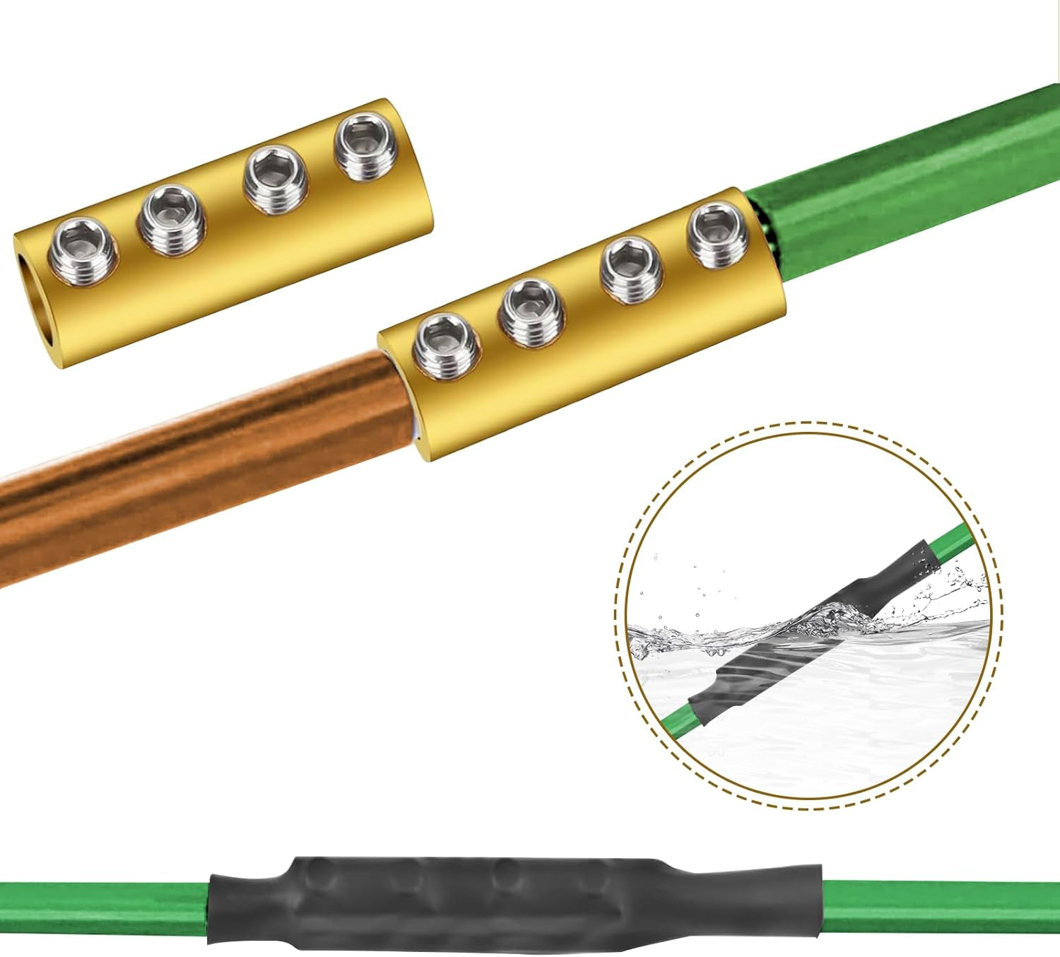 10Pc 6 AWG Wire Connectors, 80A Quick Terminal for Splicing and Wiring, Circuit Connector with Screws and Heat Shrink Tube Included image number 3