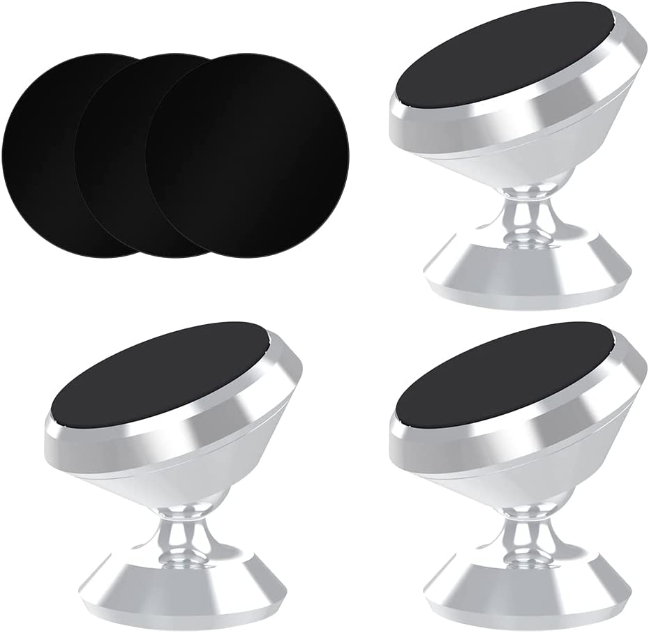[3 Pack] Magnetic Phone Car Mount with Black Metal Plates,Tiqus Car Sturdy Stick-On Cell Phone Holder Car Built-In Amazing Strong Magnets, Hands Free Magnetic Car Phone Holder Mount with Strong Adhesive Mounting Silver image number 4