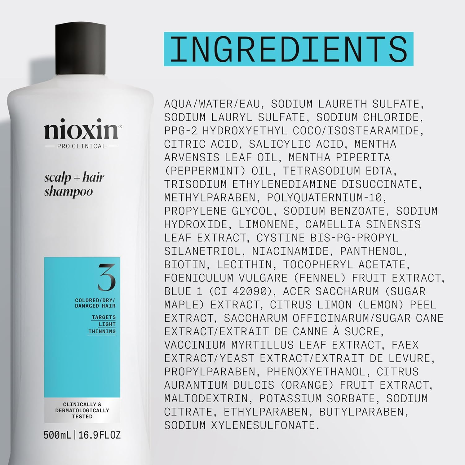 Nioxin Derma Purifying System 3 Cleanser Shampoo (Colored Hair, Light Thinning, Color Safe) 500Ml image number 2